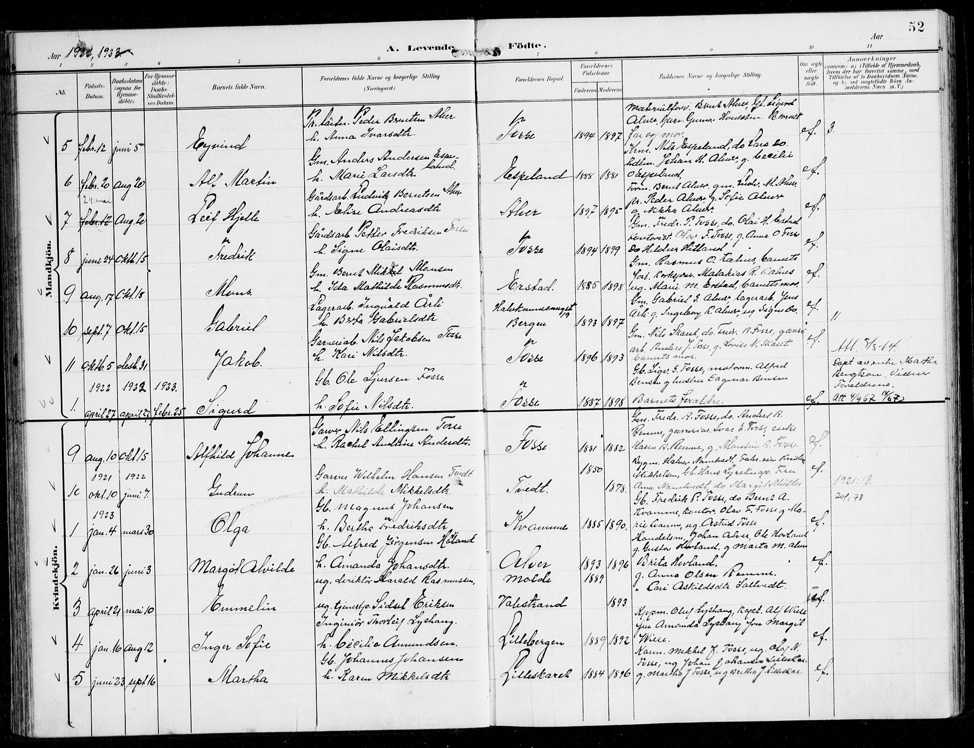 Alversund Sokneprestembete, SAB/A-73901/H/Ha/Haa/Haaa/L0003: Parish register (official) no. A 3, 1897-1926, p. 52