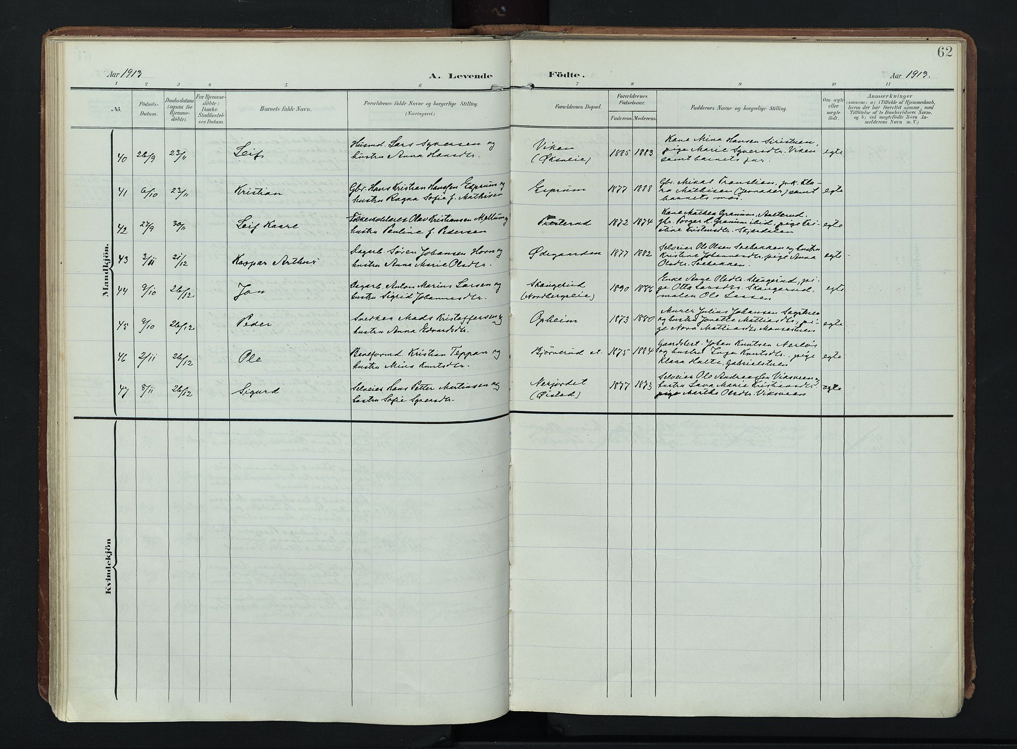 Søndre Land prestekontor, AV/SAH-PREST-122/K/L0007: Parish register (official) no. 7, 1905-1914, p. 62