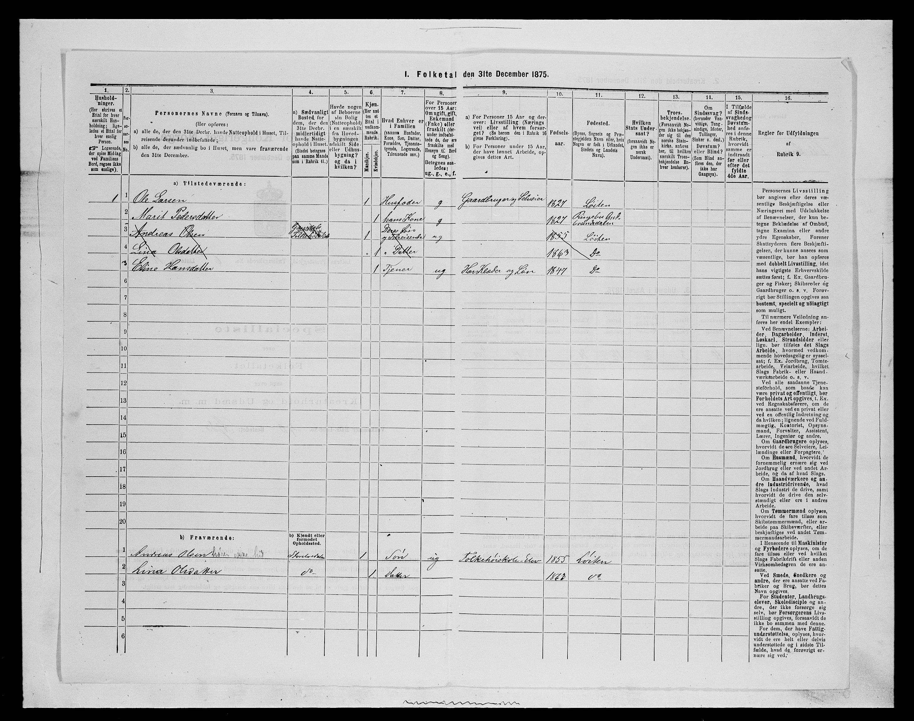 SAH, 1875 census for 0415P Løten, 1875, p. 1467