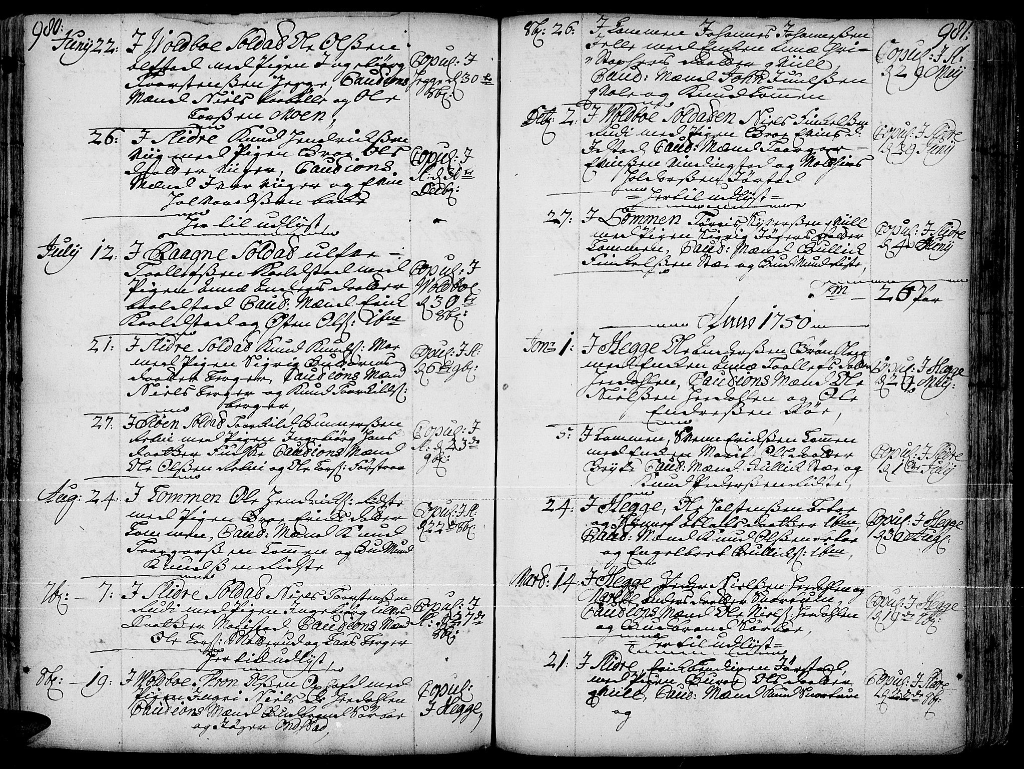 Slidre prestekontor, AV/SAH-PREST-134/H/Ha/Haa/L0001: Parish register (official) no. 1, 1724-1814, p. 980-981