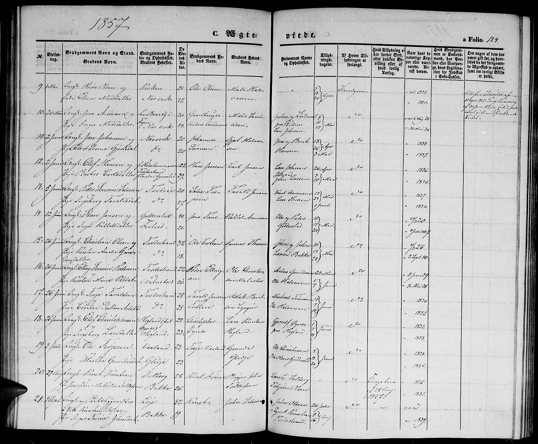 Holt sokneprestkontor, AV/SAK-1111-0021/F/Fb/L0007: Parish register (copy) no. B 7, 1849-1858, p. 124