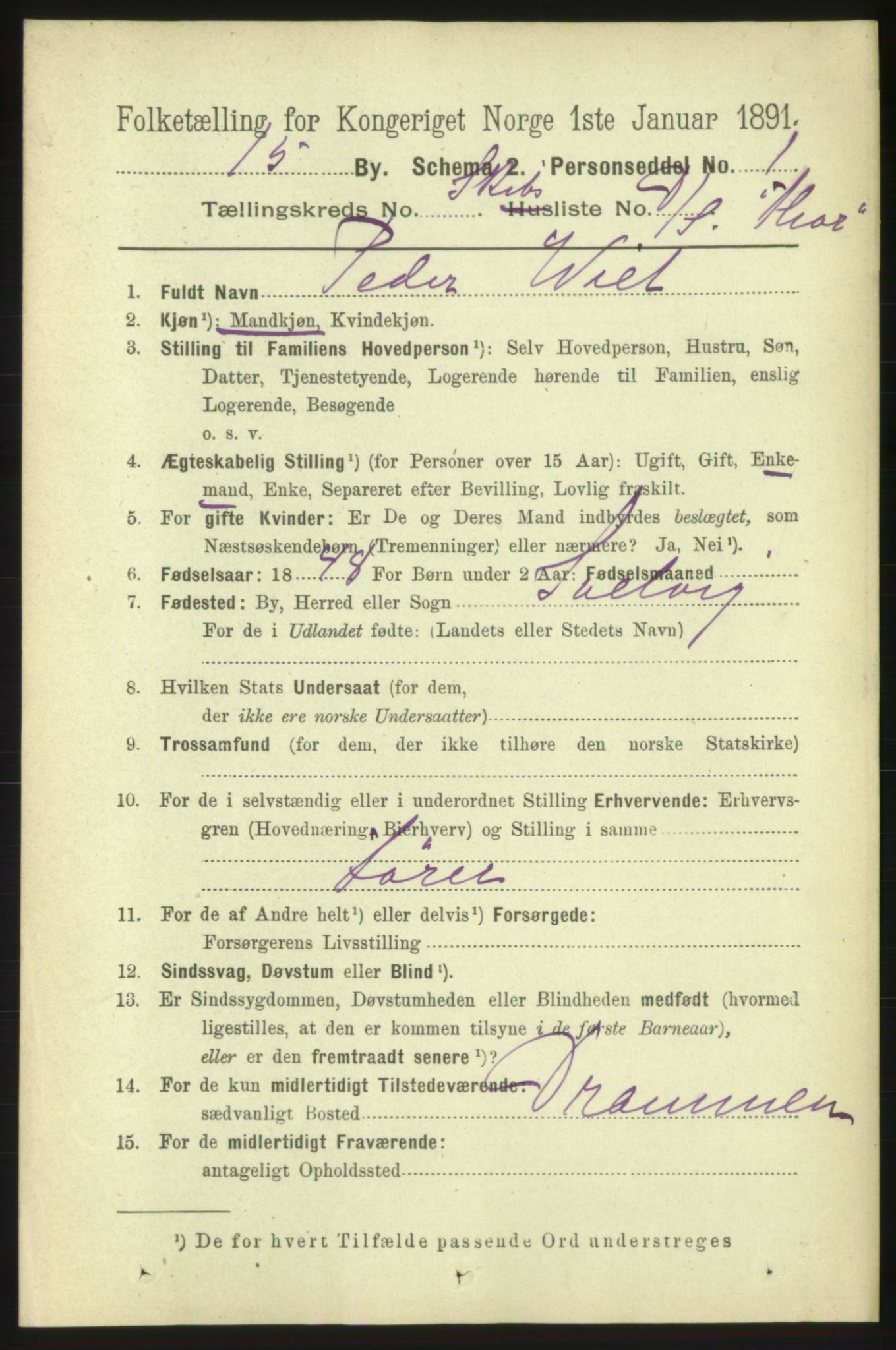 RA, 1891 census for 0602 Drammen, 1891, p. 25627