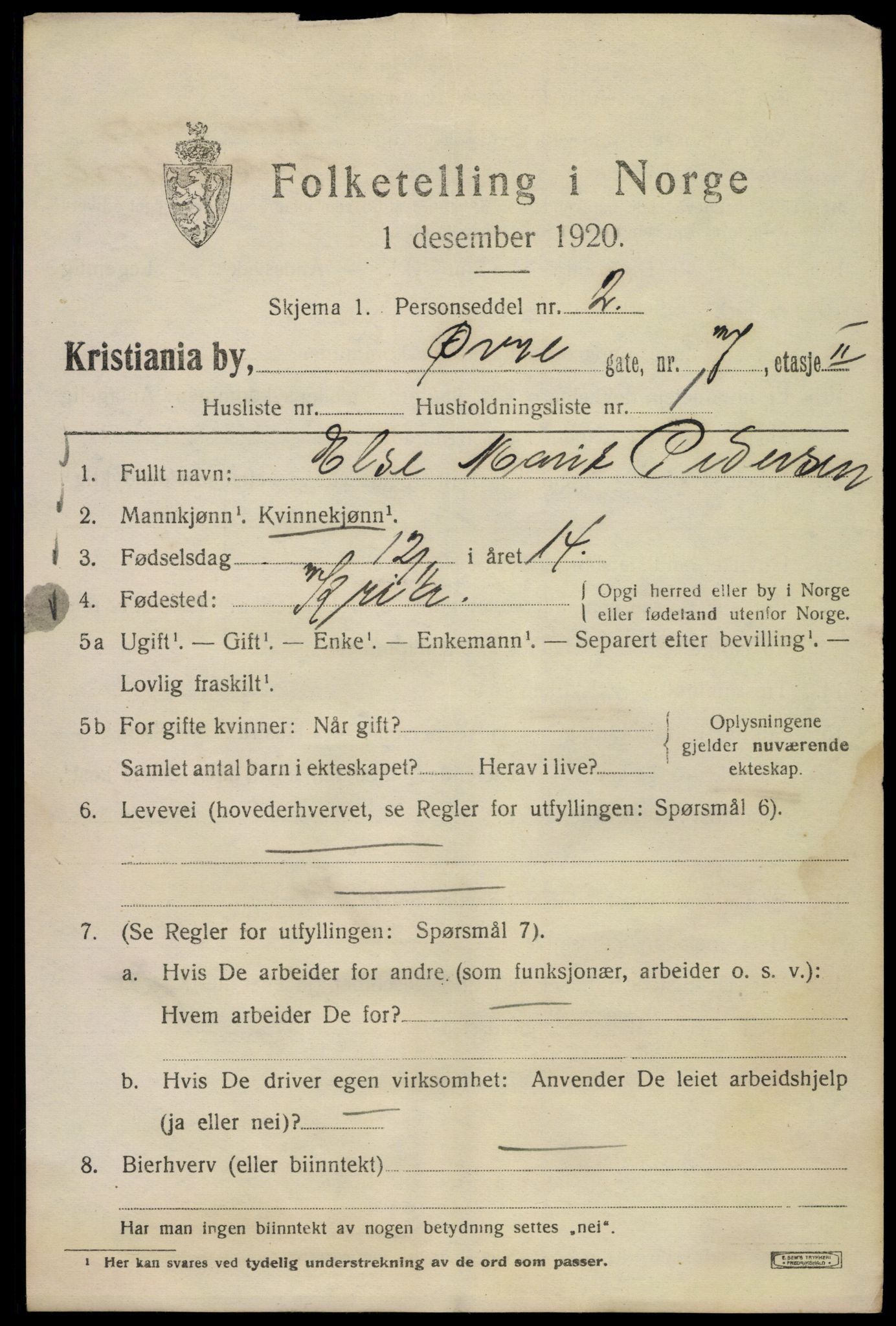 SAO, 1920 census for Kristiania, 1920, p. 659191