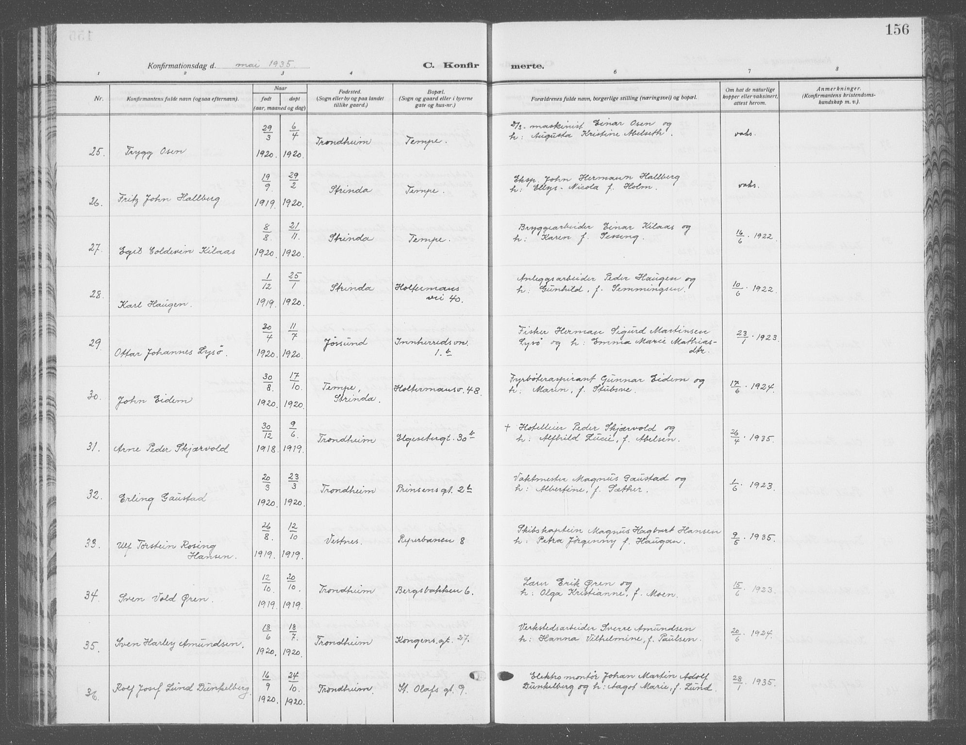 Ministerialprotokoller, klokkerbøker og fødselsregistre - Sør-Trøndelag, AV/SAT-A-1456/601/L0099: Parish register (copy) no. 601C17, 1928-1941, p. 156