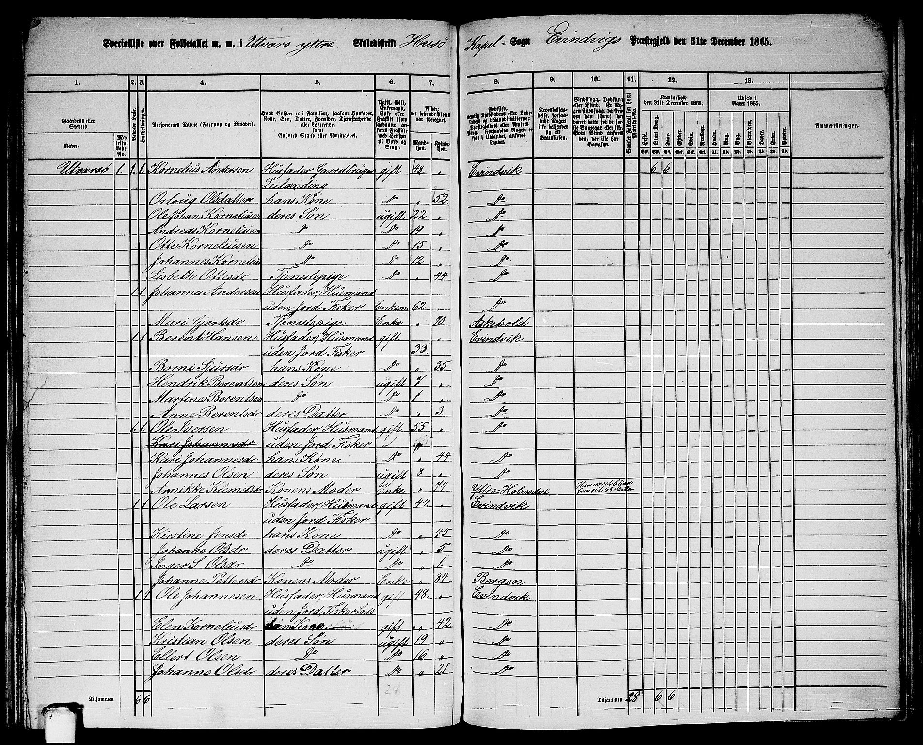 RA, 1865 census for Eivindvik, 1865, p. 135