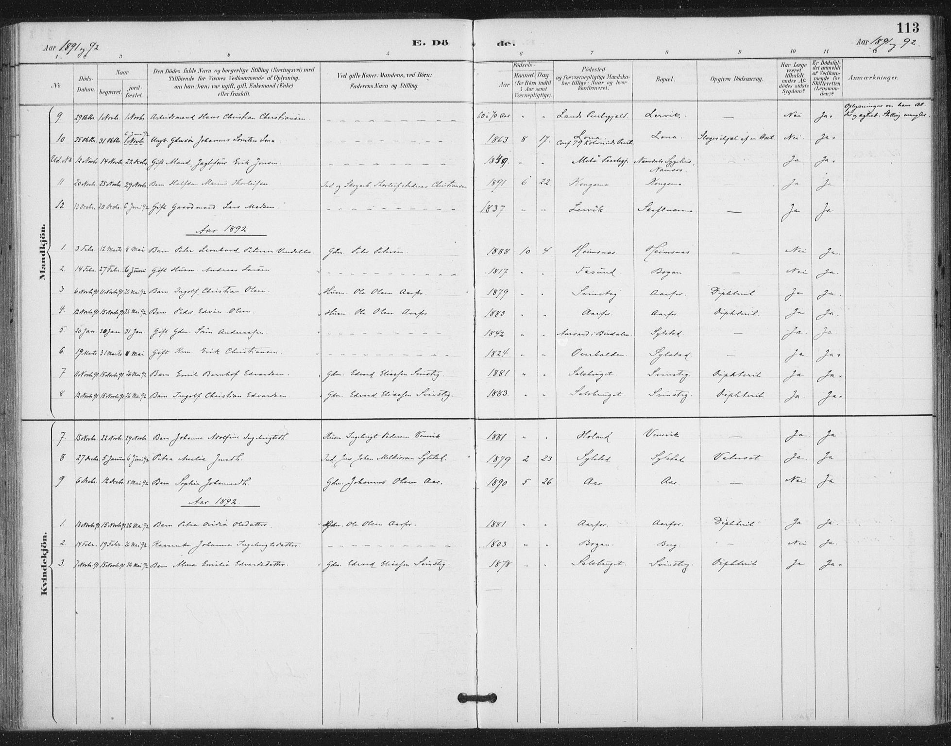 Ministerialprotokoller, klokkerbøker og fødselsregistre - Nord-Trøndelag, SAT/A-1458/783/L0660: Parish register (official) no. 783A02, 1886-1918, p. 113
