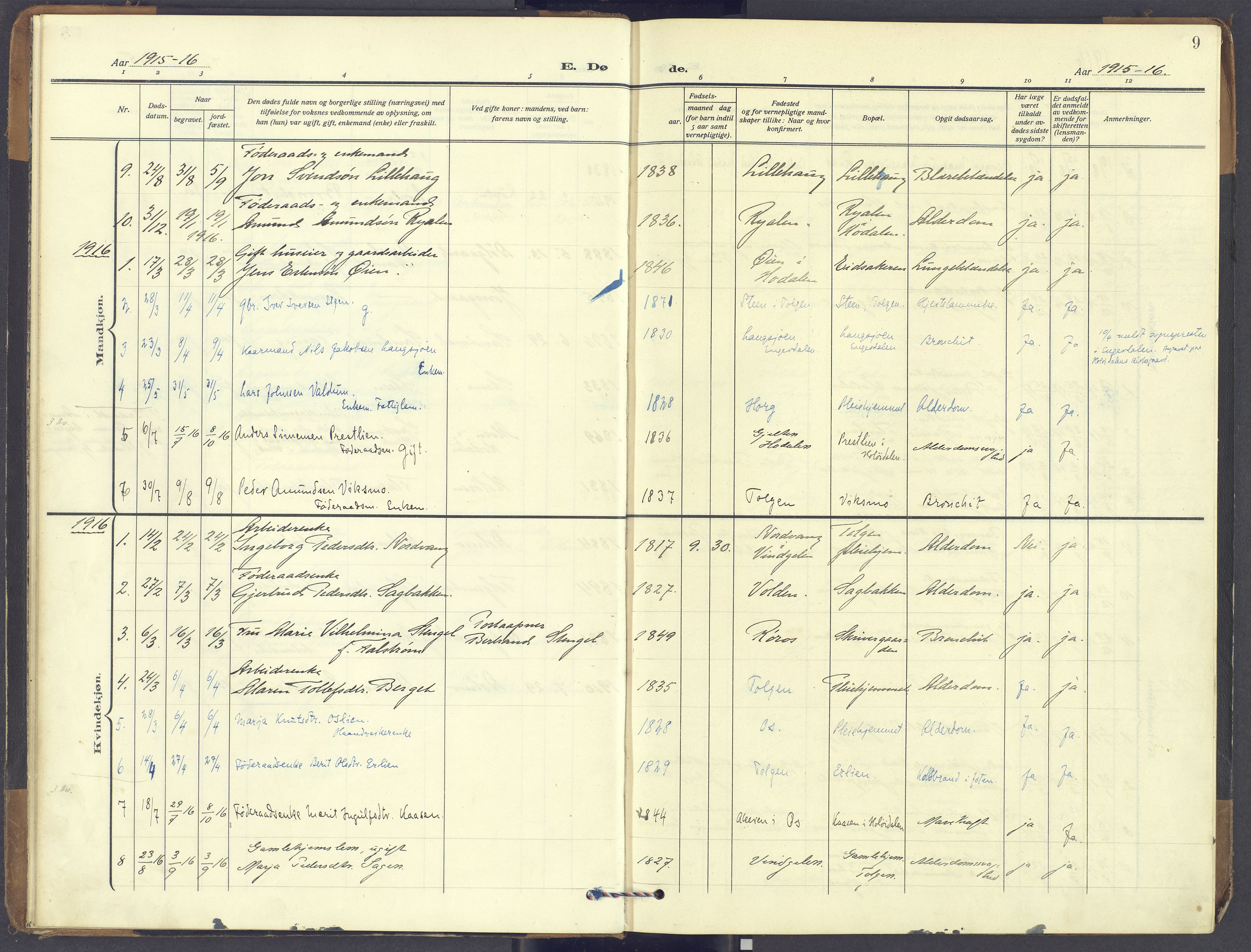 Tolga prestekontor, AV/SAH-PREST-062/K/L0018: Parish register (official) no. 18, 1911-1989, p. 9