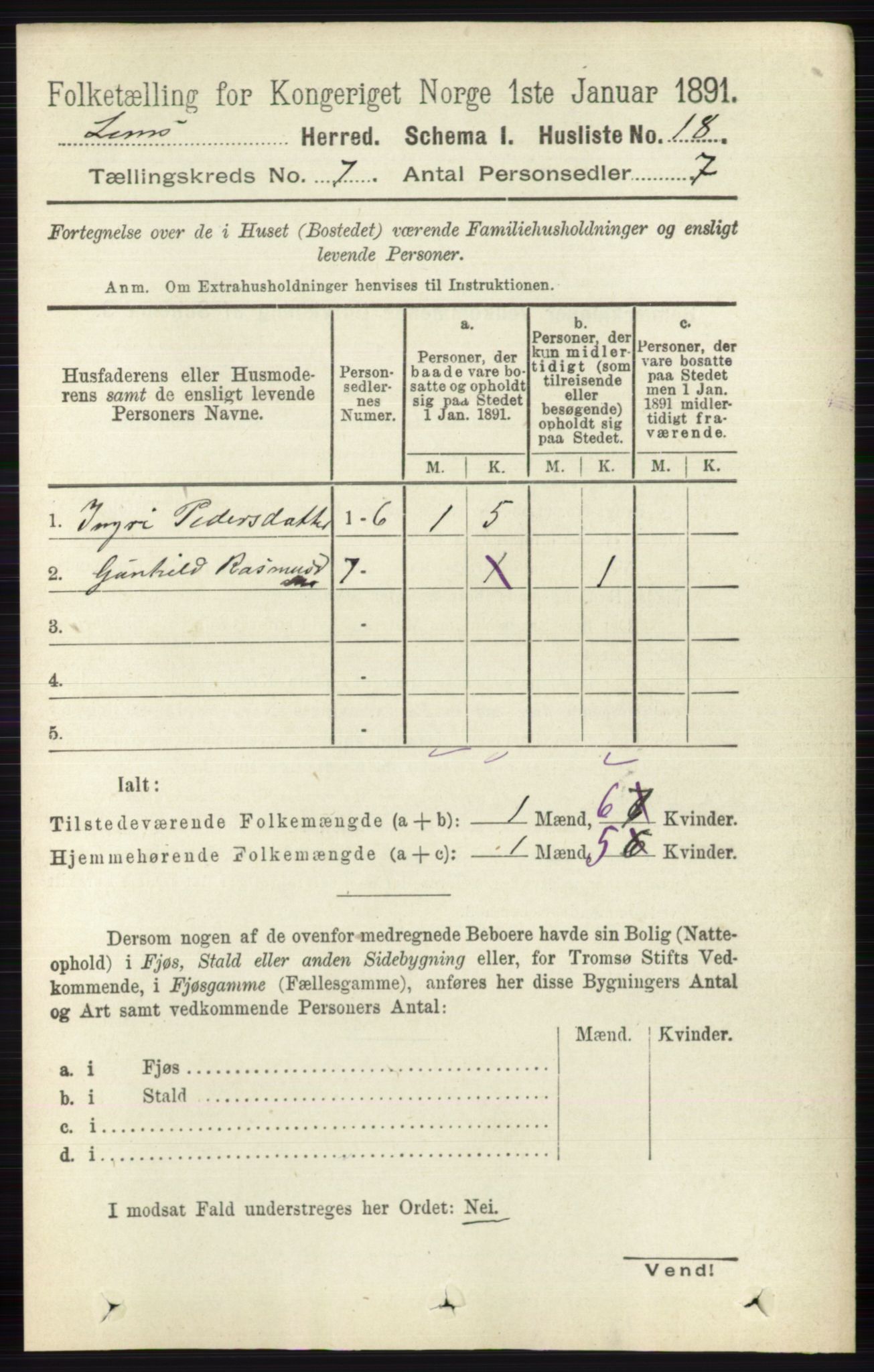 RA, 1891 census for 0514 Lom, 1891, p. 2777