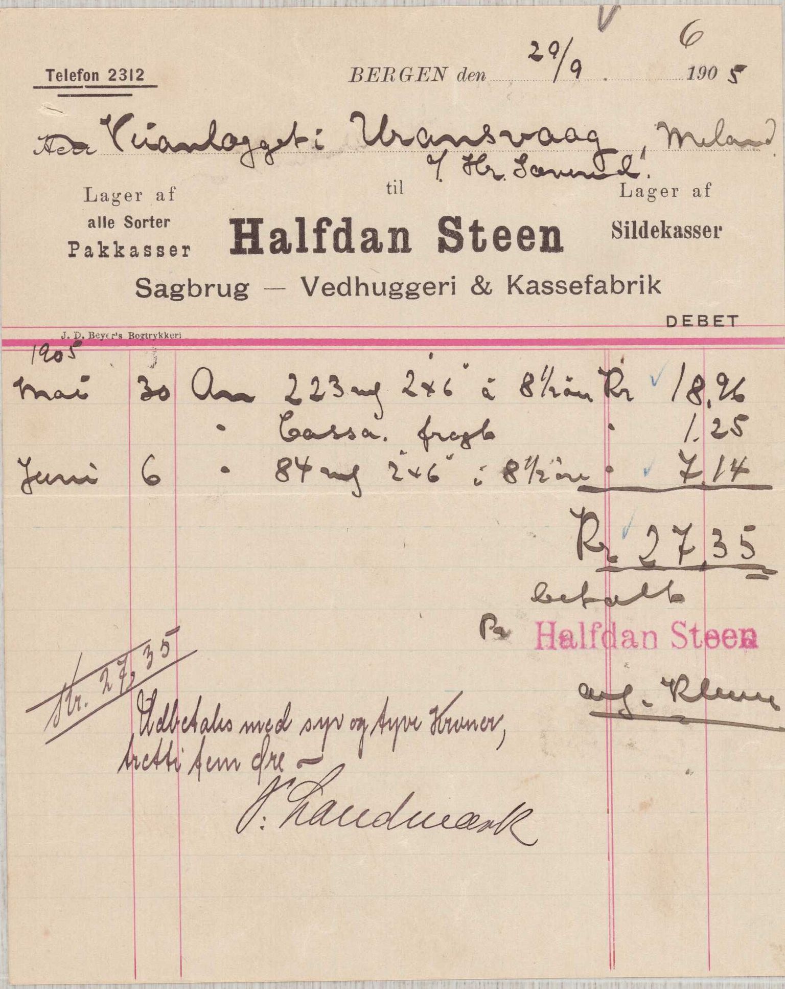 Finnaas kommune. Formannskapet, IKAH/1218a-021/E/Ea/L0002/0003: Rekneskap for veganlegg / Rekneskap for veganlegget Urangsvåg - Mælandsvåg, 1904-1905, p. 72