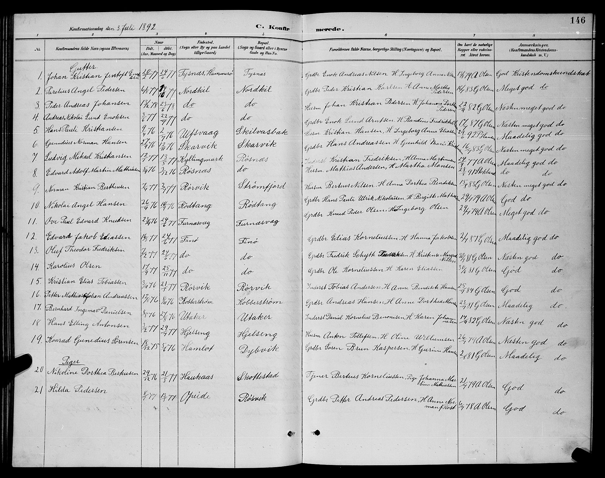 Ministerialprotokoller, klokkerbøker og fødselsregistre - Nordland, SAT/A-1459/859/L0859: Parish register (copy) no. 859C05, 1887-1898, p. 146