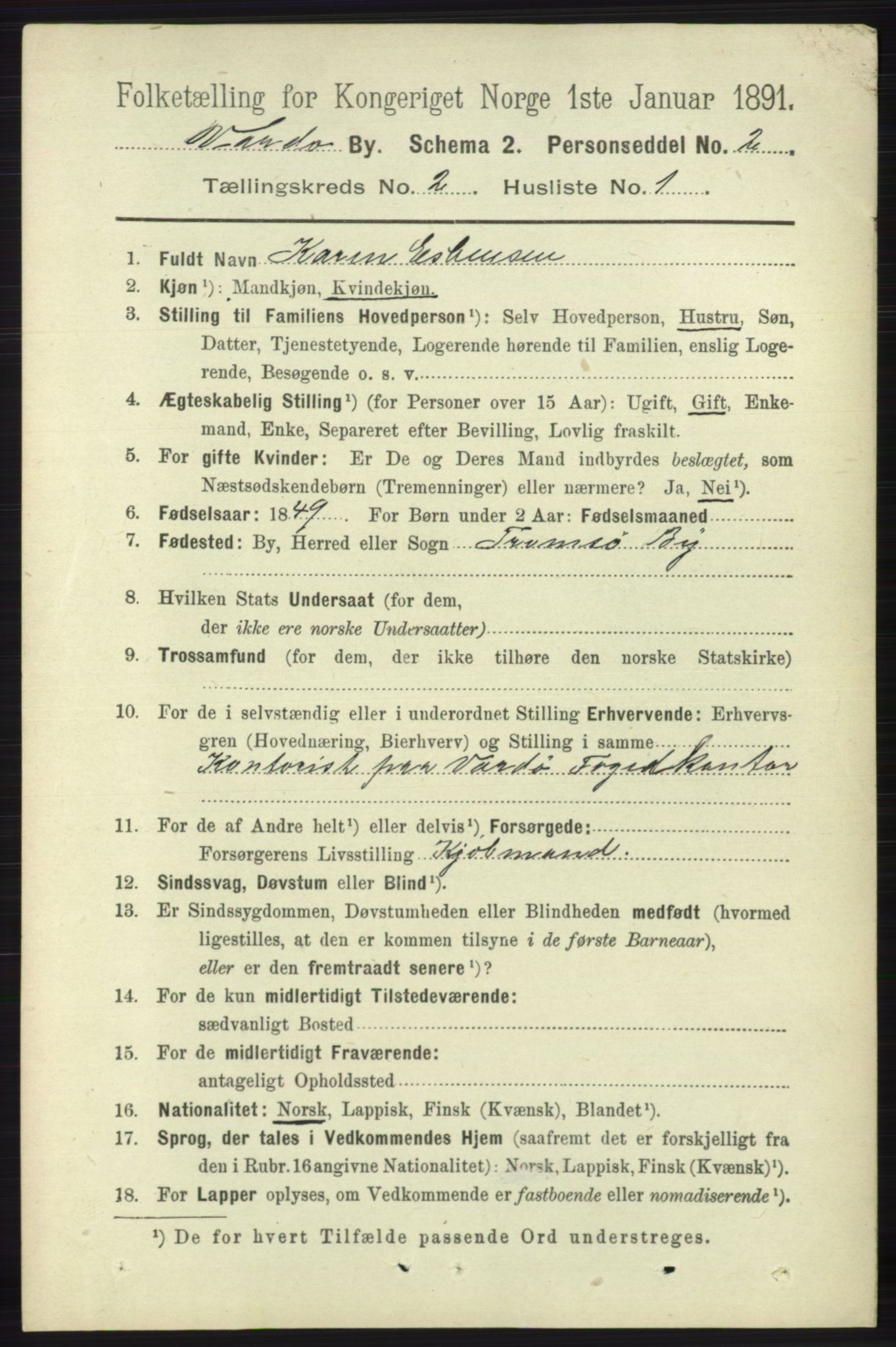 RA, 1891 census for 2002 Vardø, 1891, p. 1078