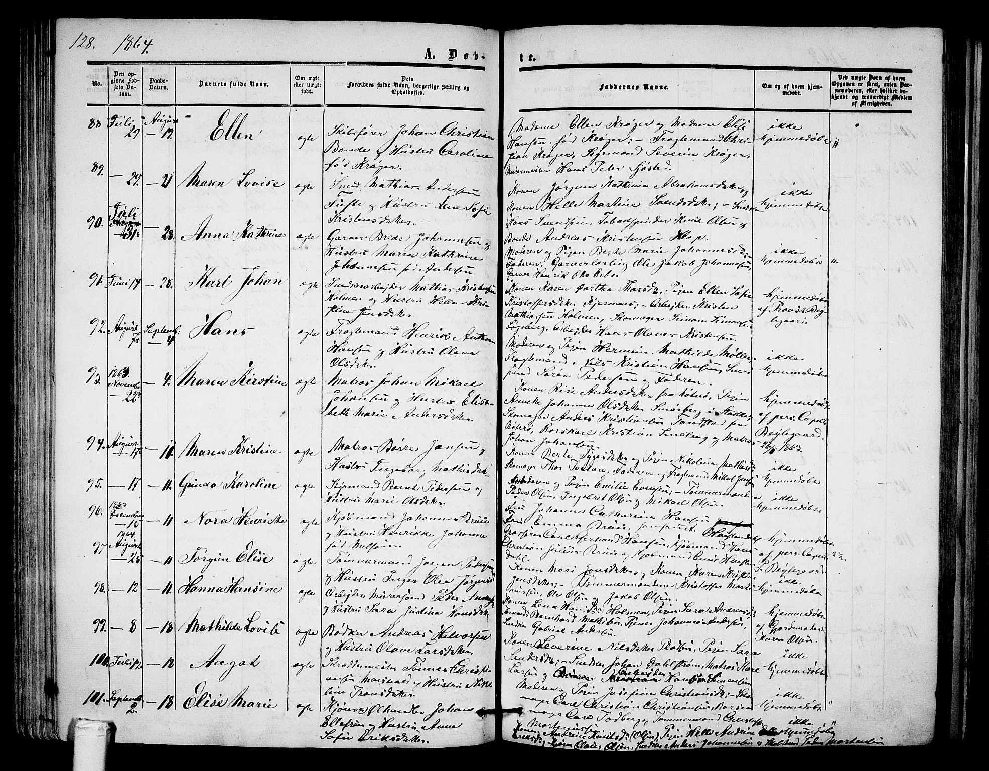 Tønsberg kirkebøker, AV/SAKO-A-330/G/Ga/L0003: Parish register (copy) no. 3, 1855-1864, p. 128