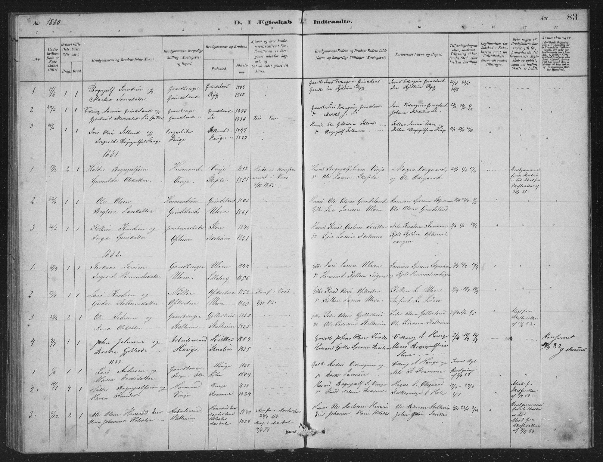 Vossestrand Sokneprestembete, SAB/A-79101/H/Hab: Parish register (copy) no. A 2, 1880-1902, p. 83
