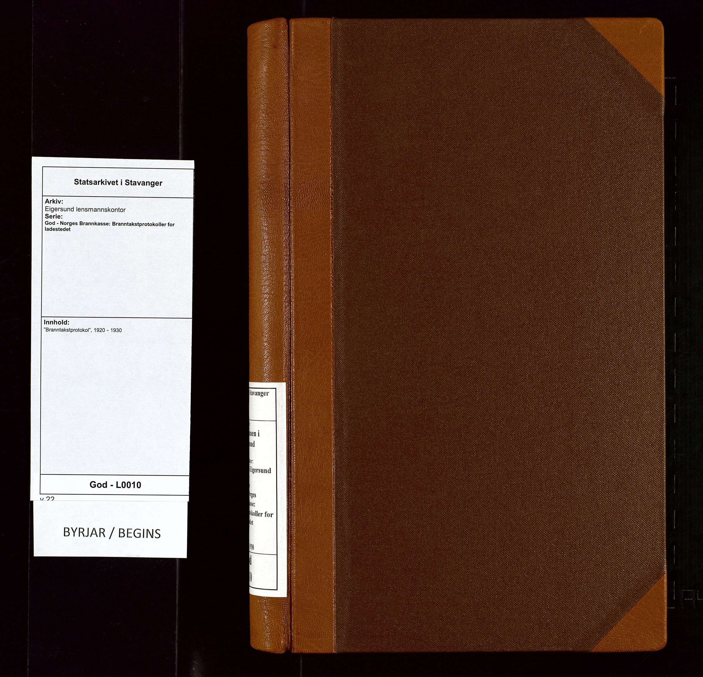 Eigersund lensmannskontor, AV/SAST-A-100171/God/L0010: "Branntakstprotokol", 1920-1930