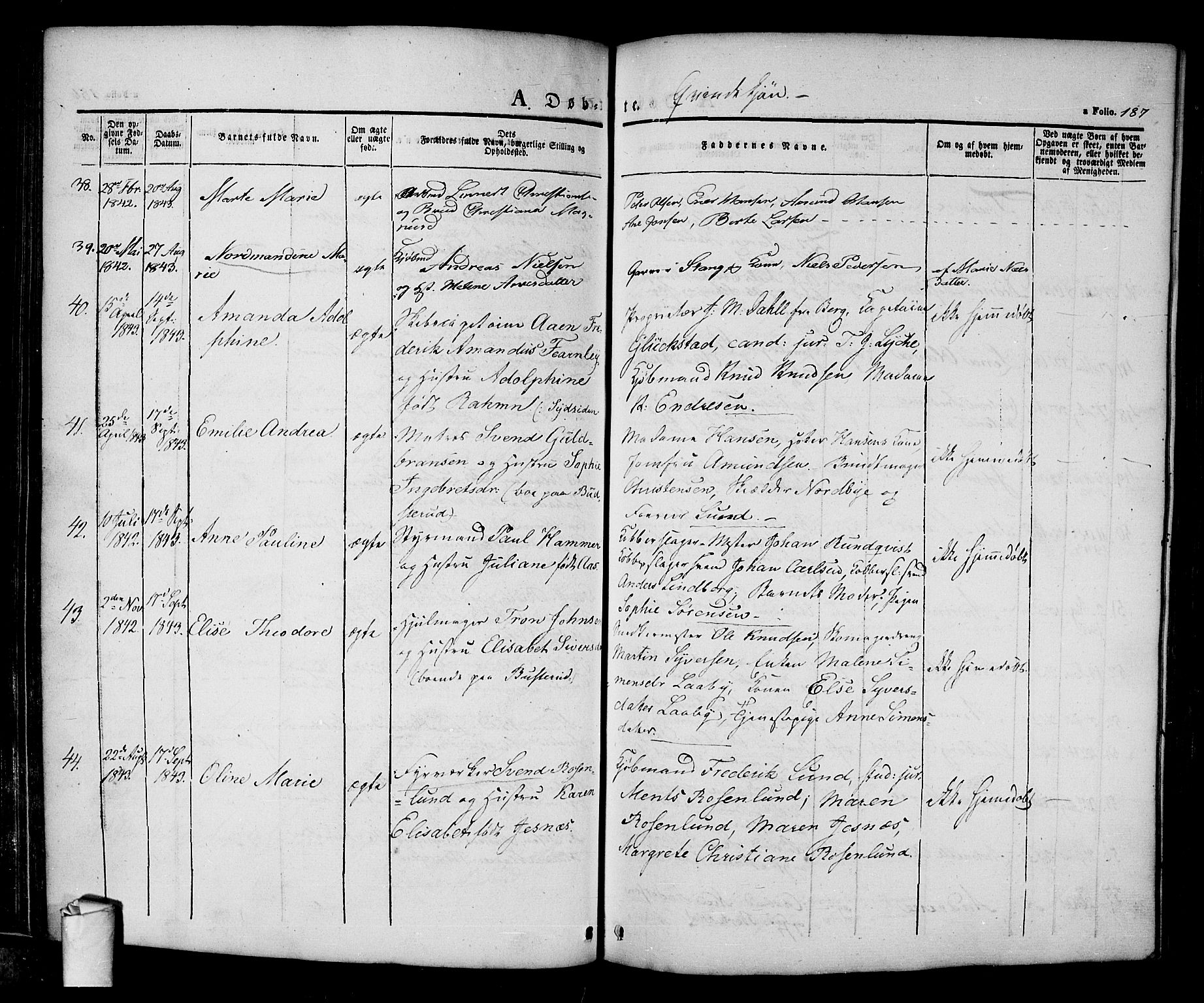 Halden prestekontor Kirkebøker, AV/SAO-A-10909/F/Fa/L0005: Parish register (official) no. I 5, 1834-1845, p. 187