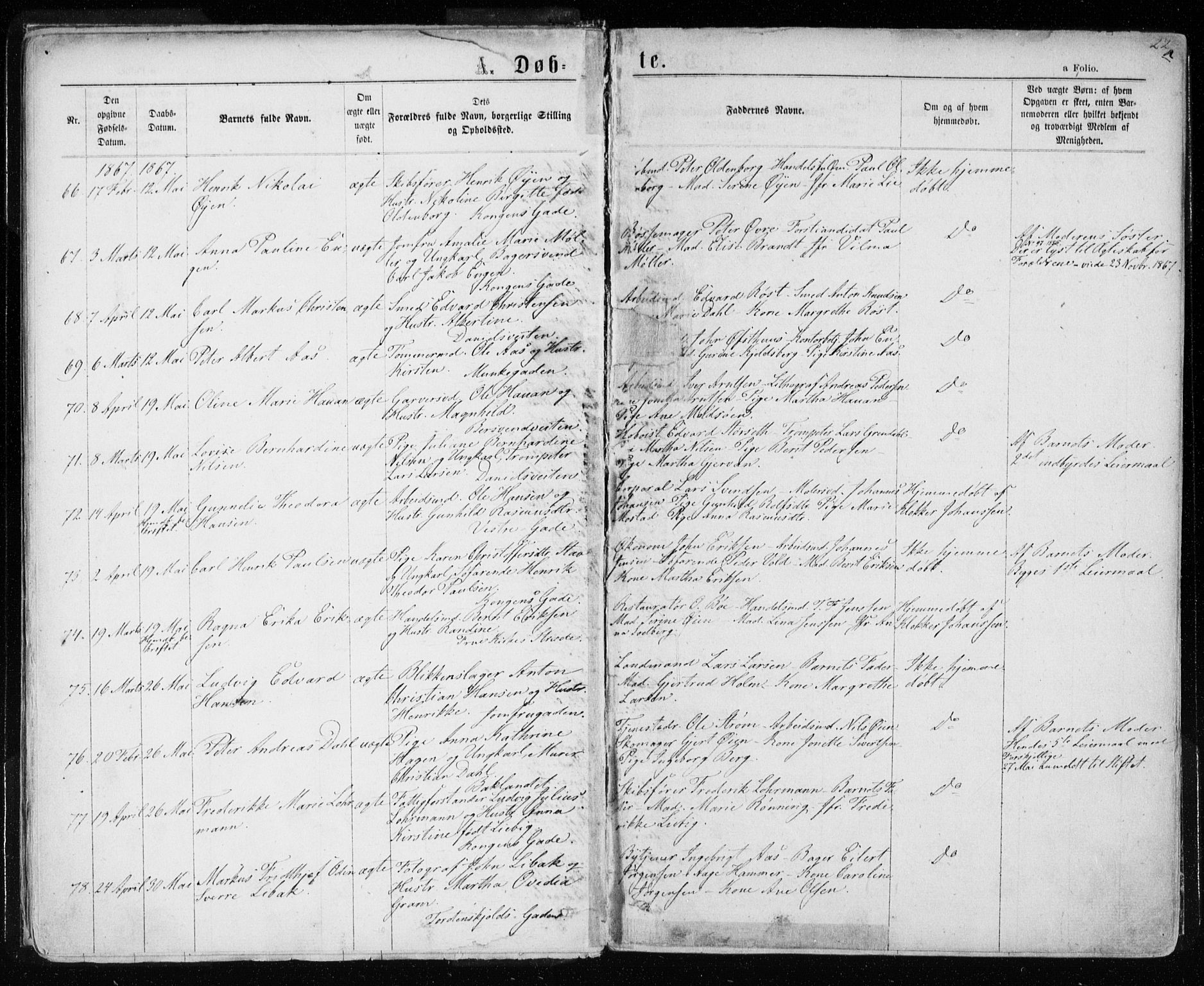 Ministerialprotokoller, klokkerbøker og fødselsregistre - Sør-Trøndelag, AV/SAT-A-1456/601/L0054: Parish register (official) no. 601A22, 1866-1877, p. 22