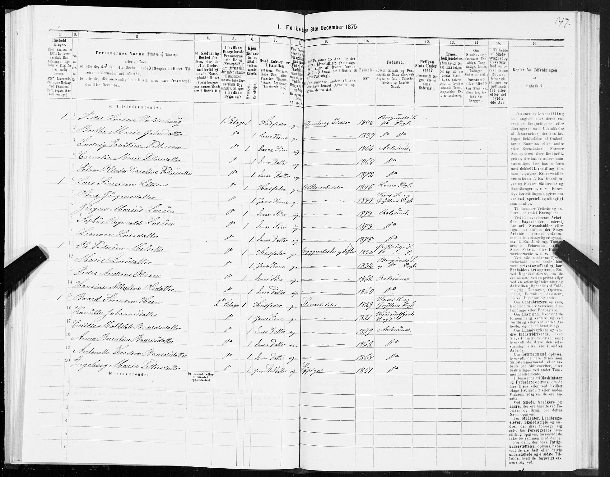 SAT, 1875 census for 1501P Ålesund, 1875, p. 2147