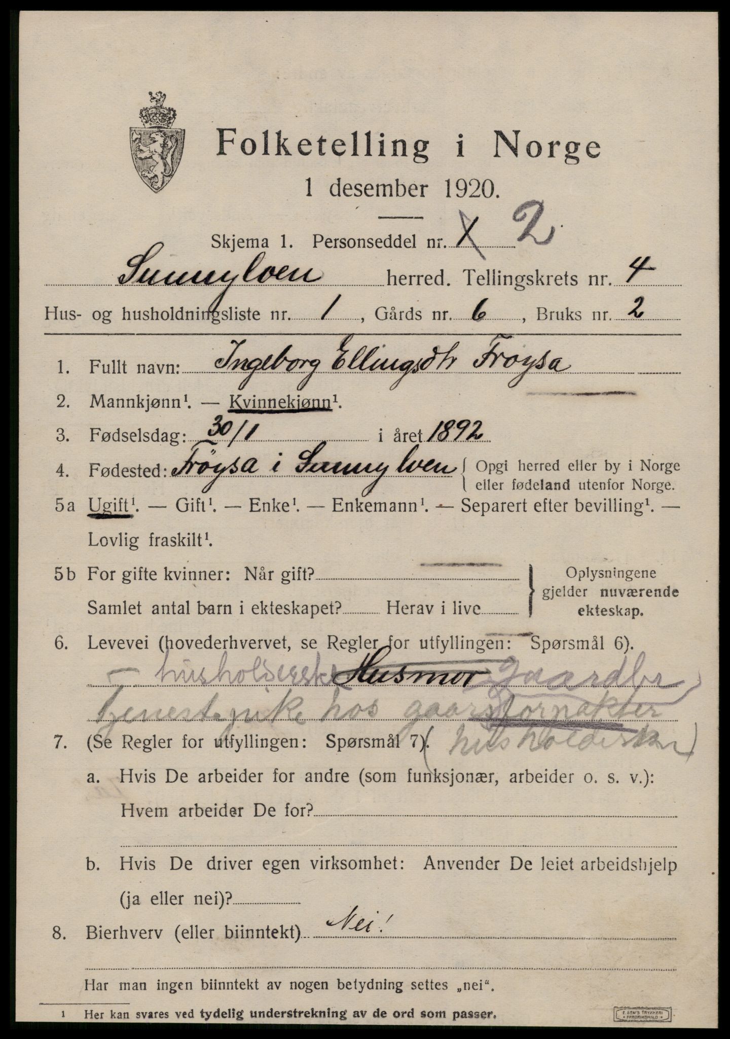 SAT, 1920 census for Sunnylven, 1920, p. 1894