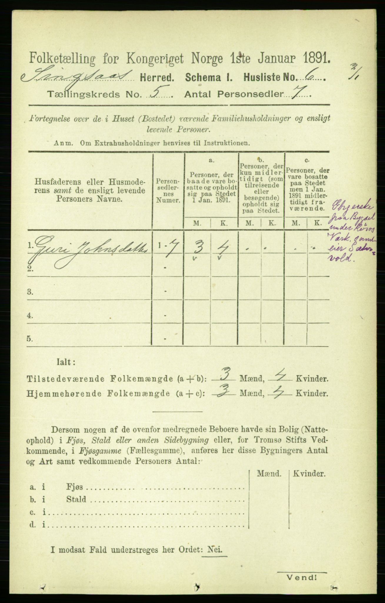 RA, 1891 census for 1646 Singsås, 1891, p. 988