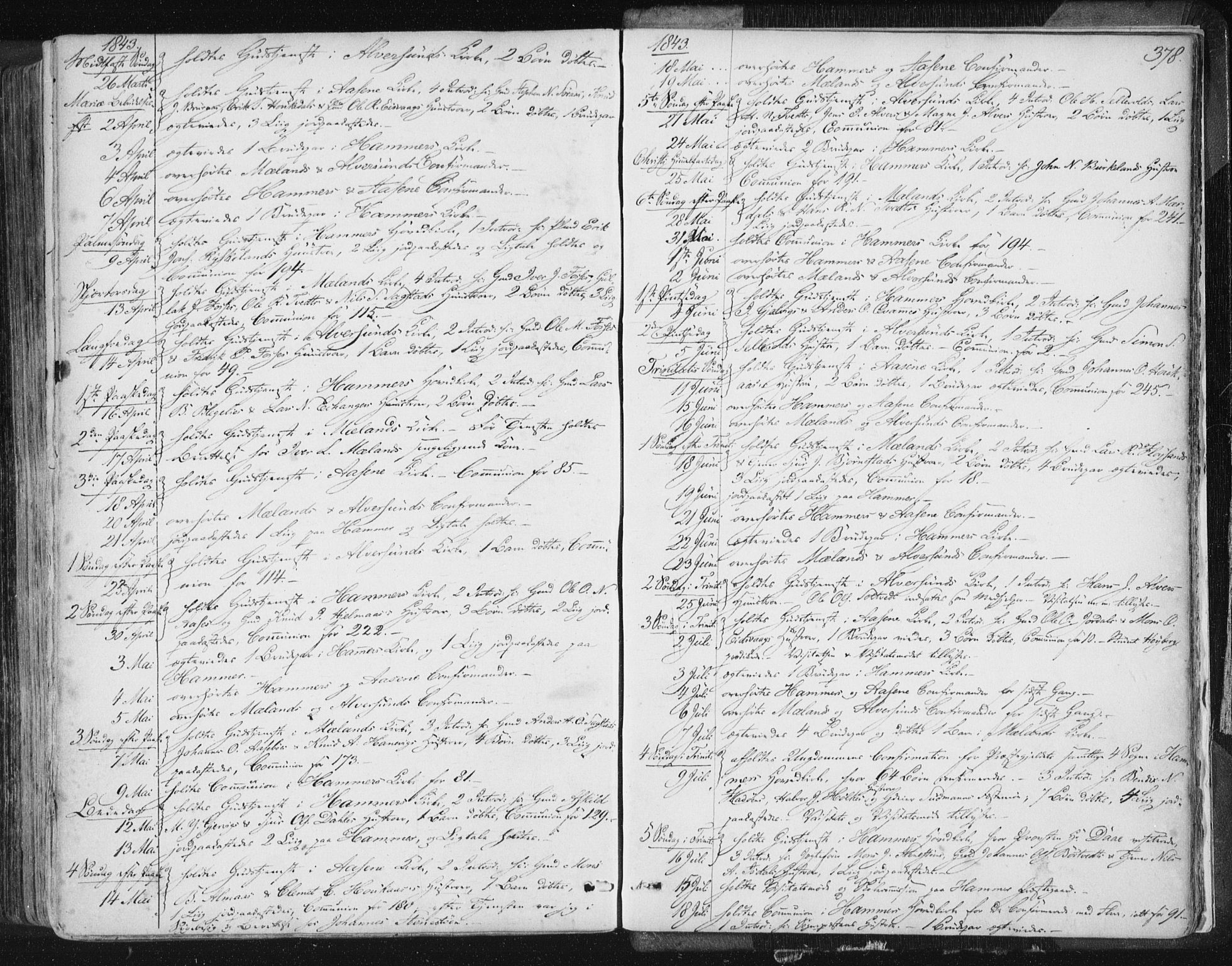 Hamre sokneprestembete, AV/SAB-A-75501/H/Ha/Haa/Haaa/L0012: Parish register (official) no. A 12, 1834-1845, p. 378