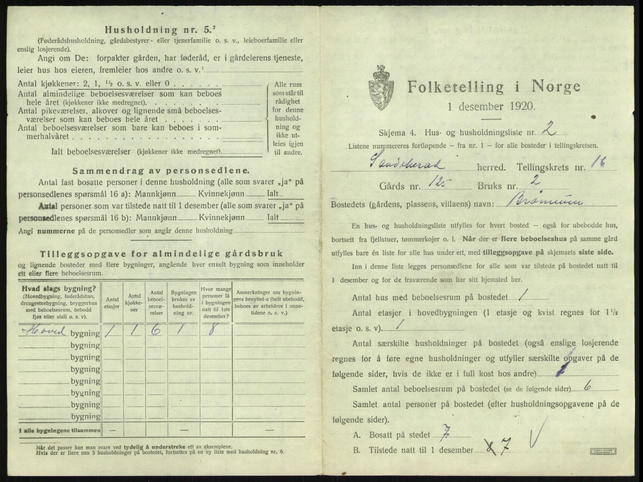 SAKO, 1920 census for Sandeherred, 1920, p. 3580