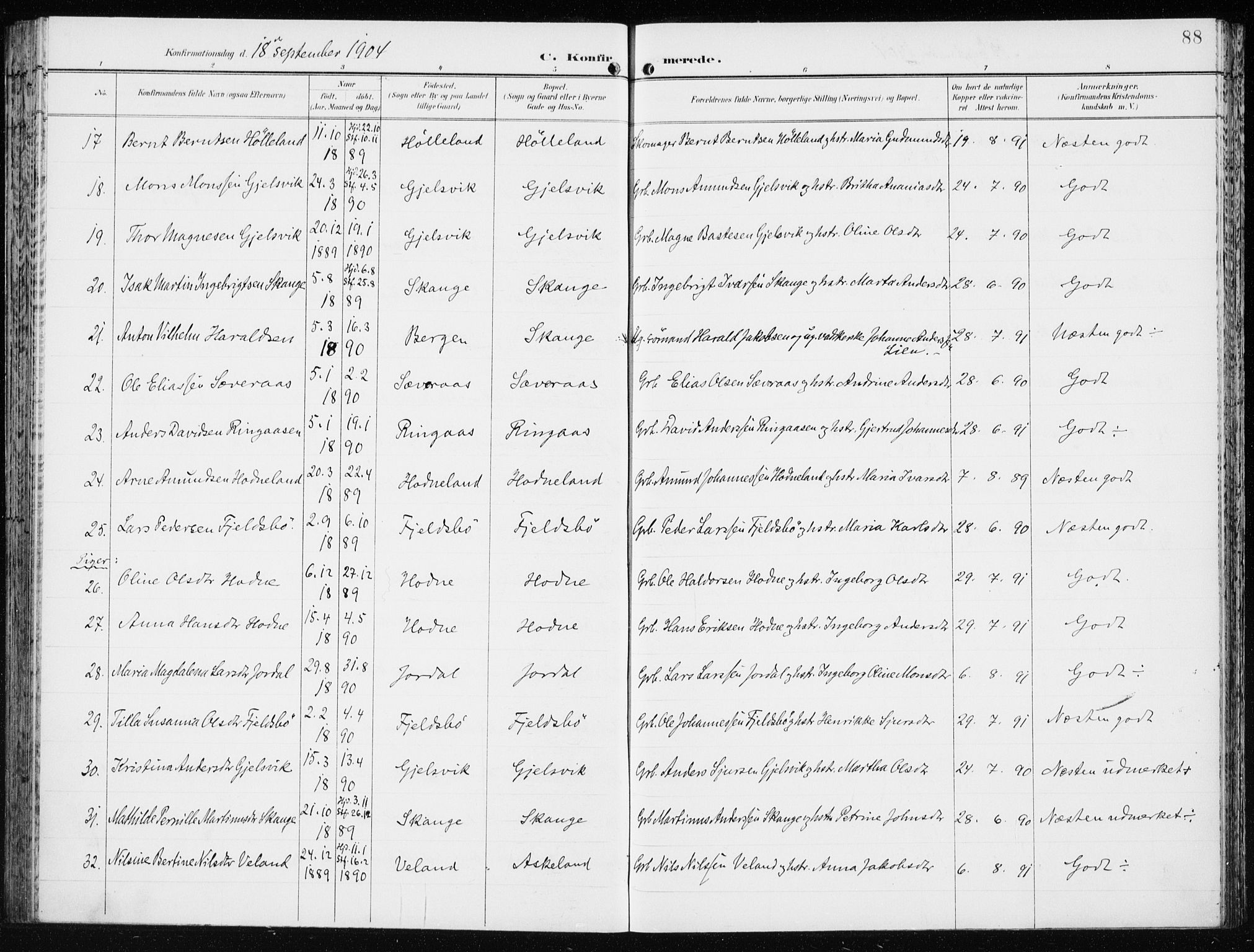 Lindås Sokneprestembete, AV/SAB-A-76701/H/Haa/Haaf/L0002: Parish register (official) no. F  2, 1897-1909, p. 88