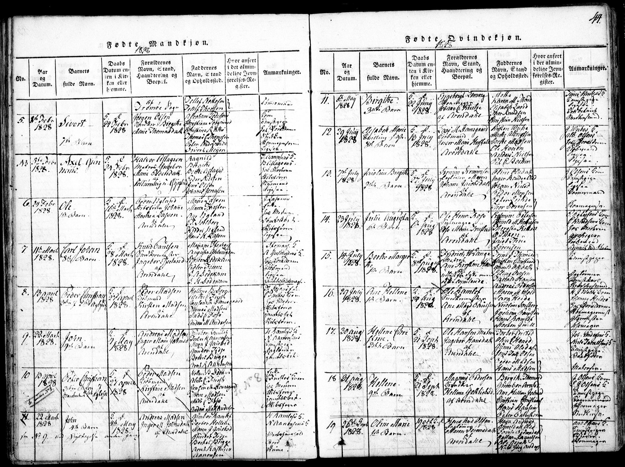 Arendal sokneprestkontor, Trefoldighet, SAK/1111-0040/F/Fa/L0004: Parish register (official) no. A 4, 1816-1839, p. 44