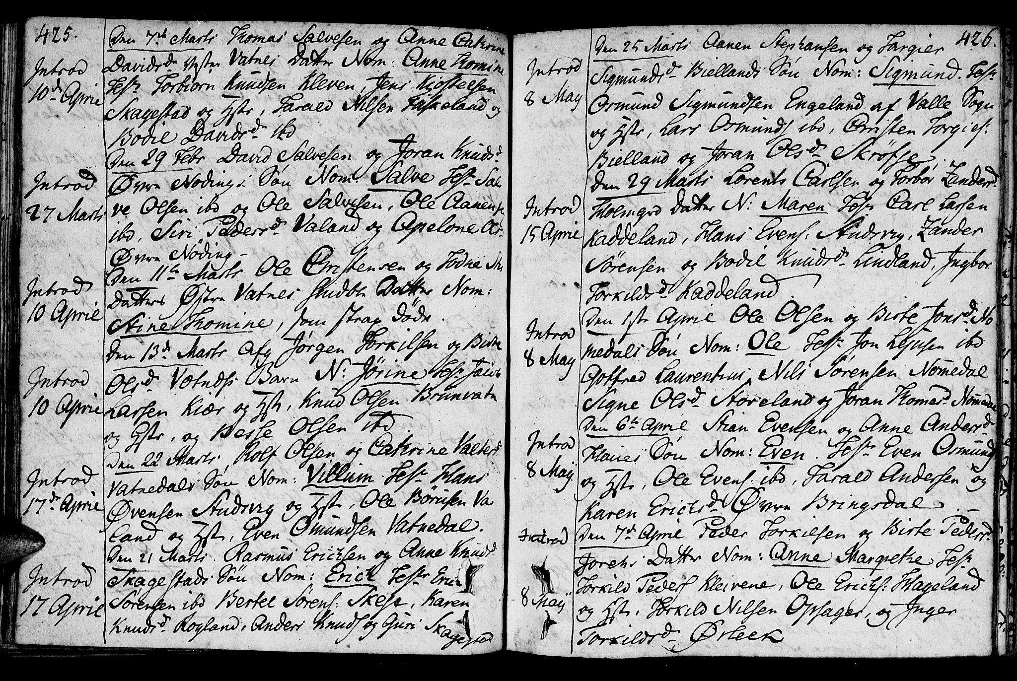 Holum sokneprestkontor, AV/SAK-1111-0022/F/Fa/Faa/L0003: Parish register (official) no. A 3, 1780-1821, p. 425-426