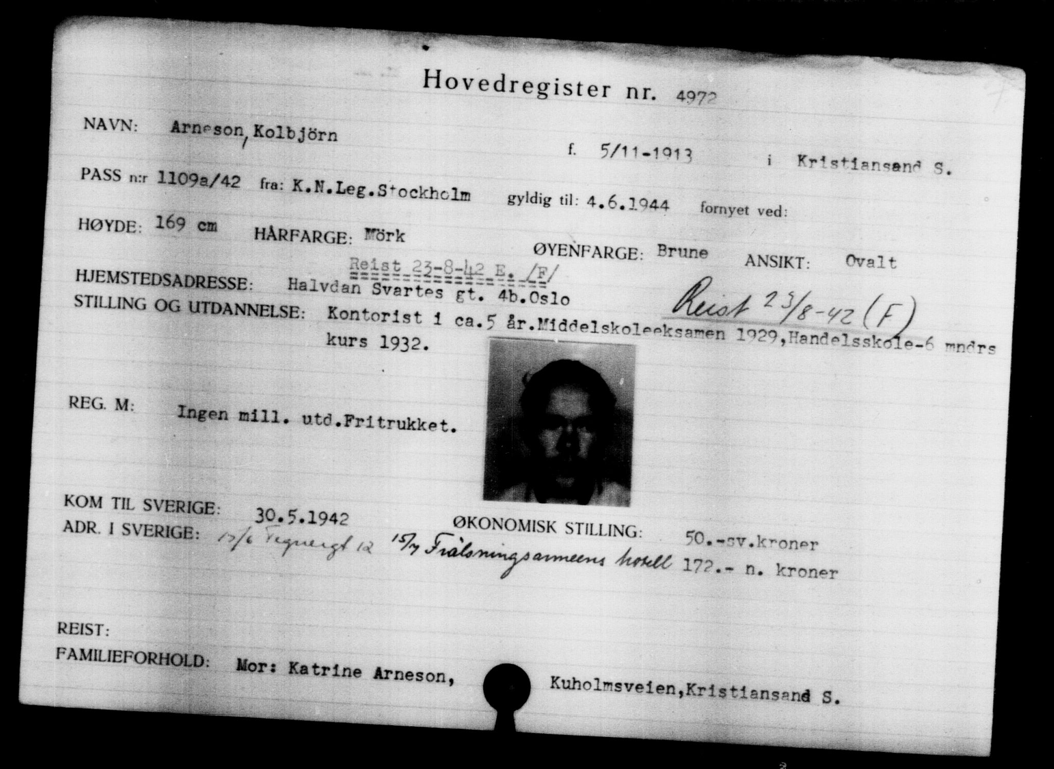 Utenriksstasjonene, Legasjonen i Stockholm, Flyktningkontoret, AV/RA-S-6753/V/Va/L0004: Kjesäterkartoteket, flyktninger med registreringsnr. 3496-6610, 1940-1945, p. 1753