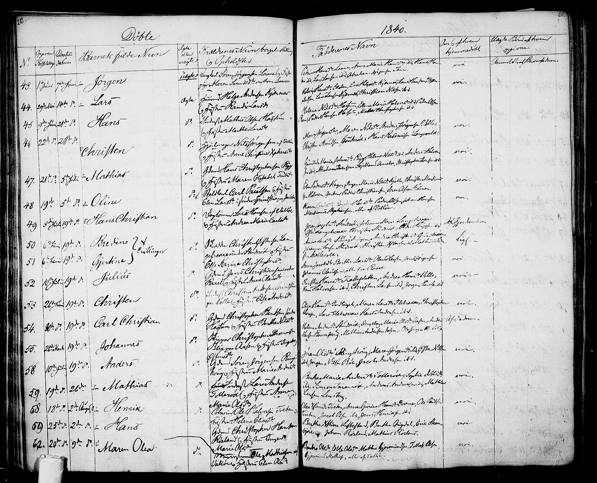 Sem kirkebøker, AV/SAKO-A-5/F/Fa/L0005: Parish register (official) no. I 5, 1825-1842, p. 210-211