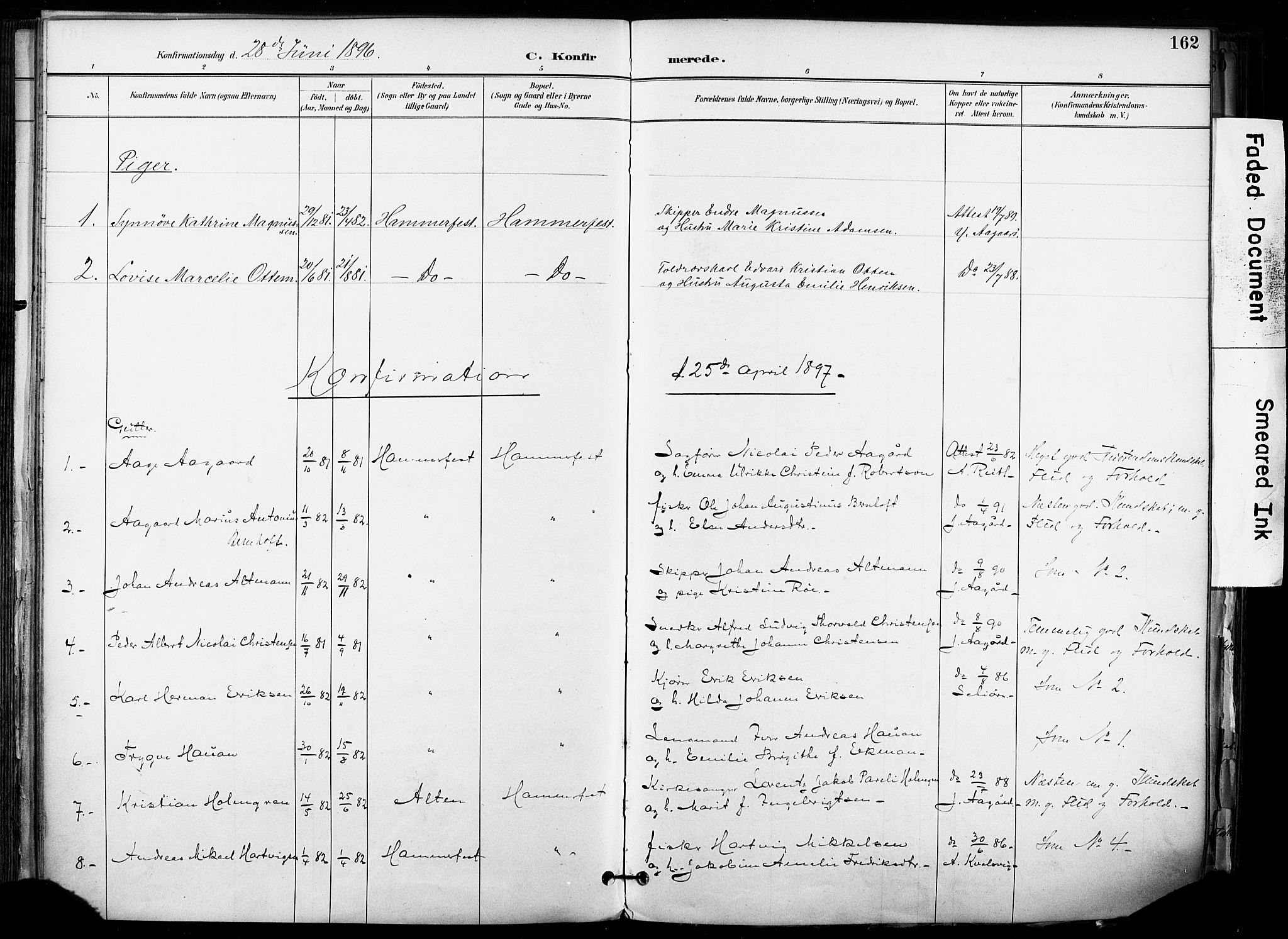Hammerfest sokneprestkontor, SATØ/S-1347/H/Ha/L0009.kirke: Parish register (official) no. 9, 1889-1897, p. 162