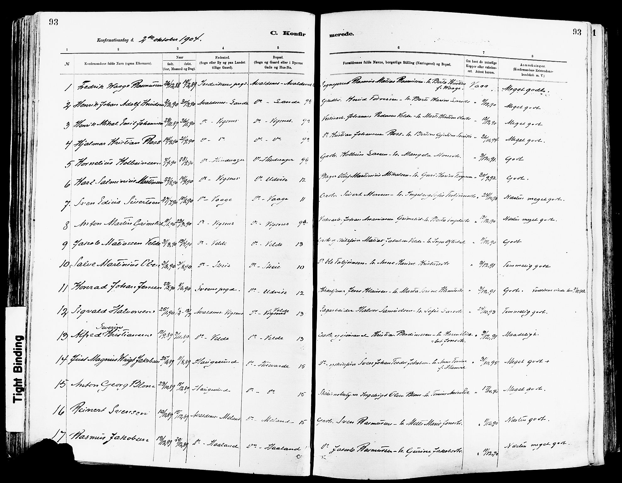 Avaldsnes sokneprestkontor, AV/SAST-A -101851/H/Ha/Haa/L0015: Parish register (official) no. A 15, 1880-1906, p. 93