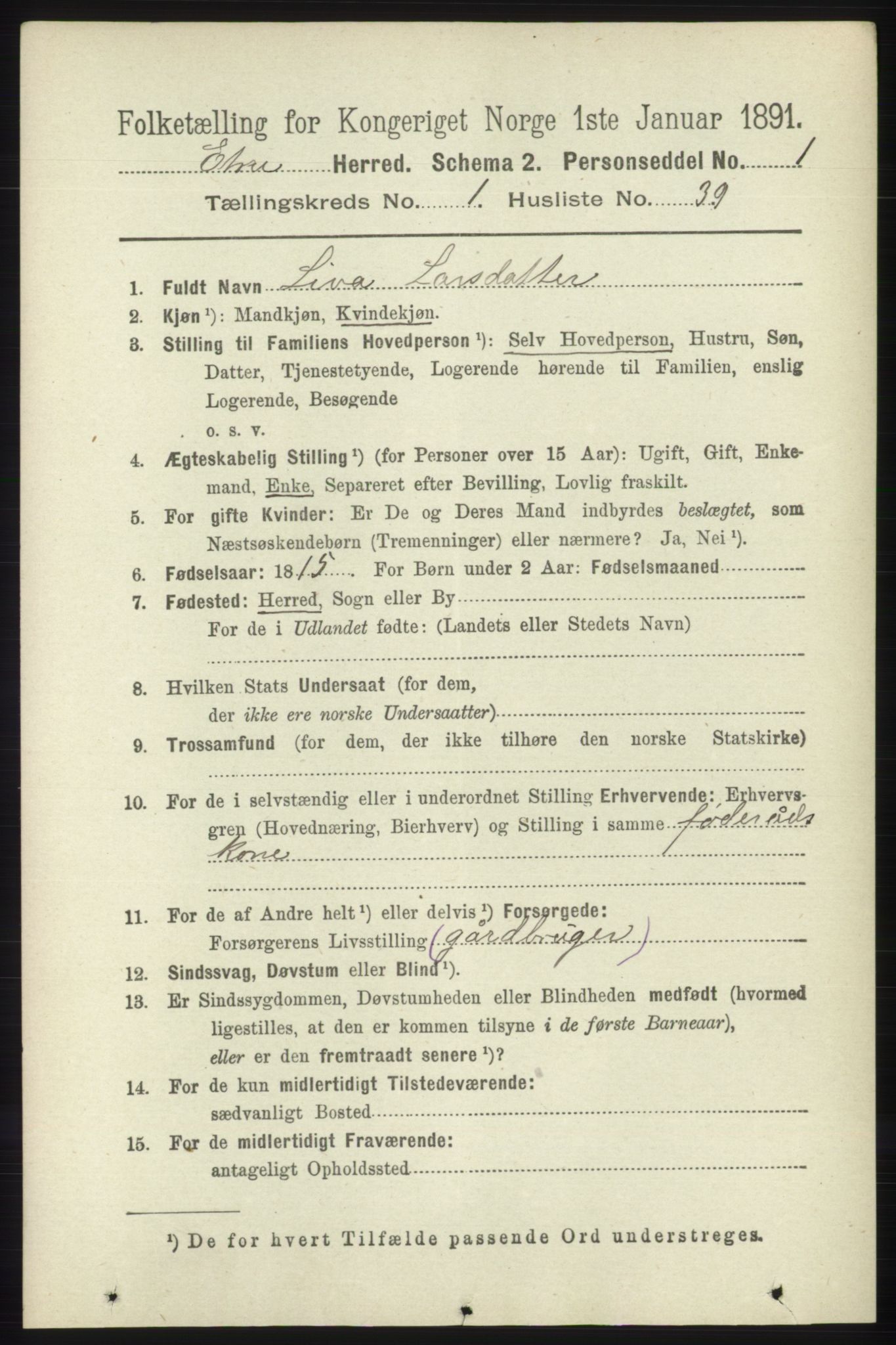 RA, 1891 census for 1211 Etne, 1891, p. 257