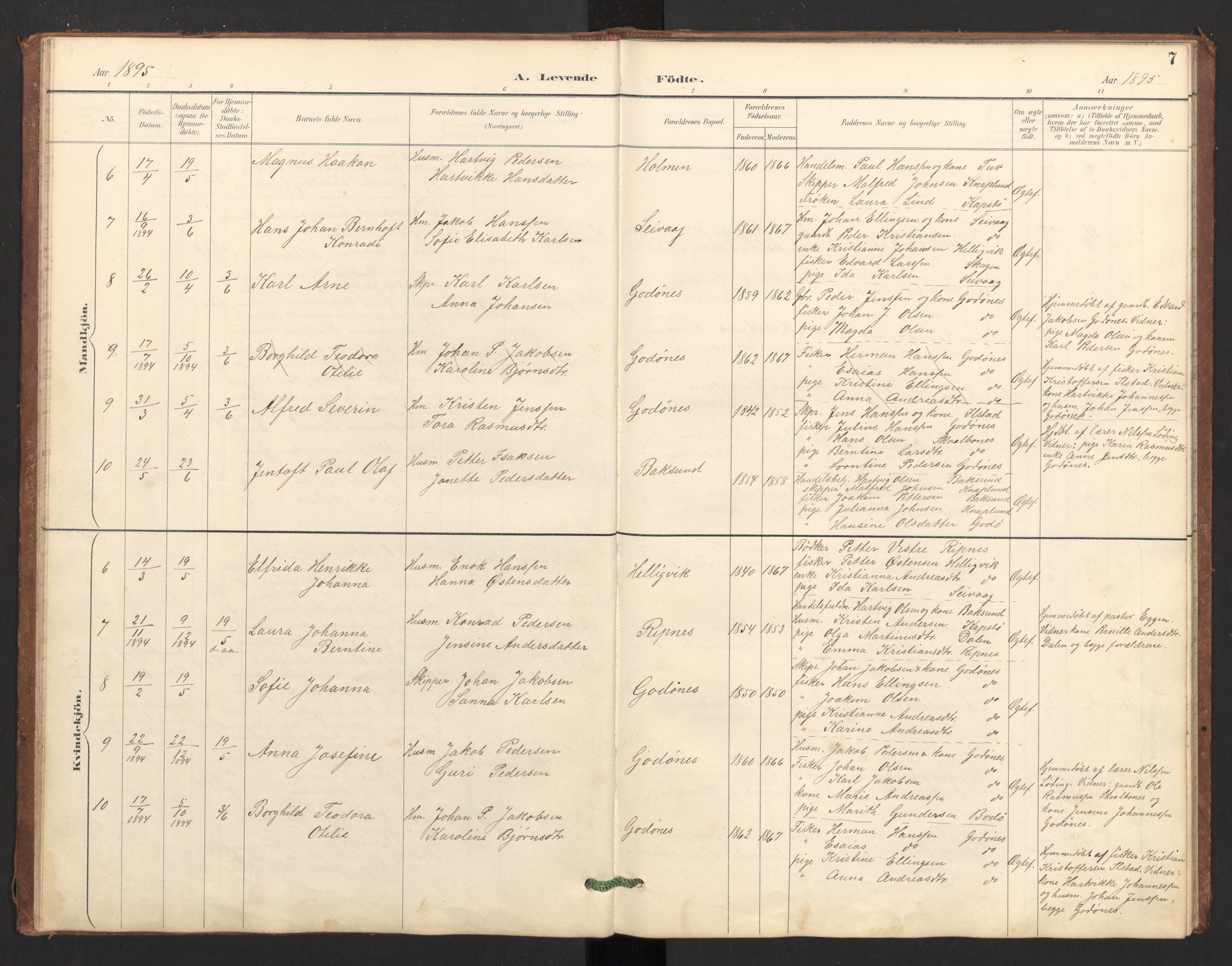 Ministerialprotokoller, klokkerbøker og fødselsregistre - Nordland, AV/SAT-A-1459/804/L0087: Parish register (official) no. 804A08, 1894-1907, p. 7