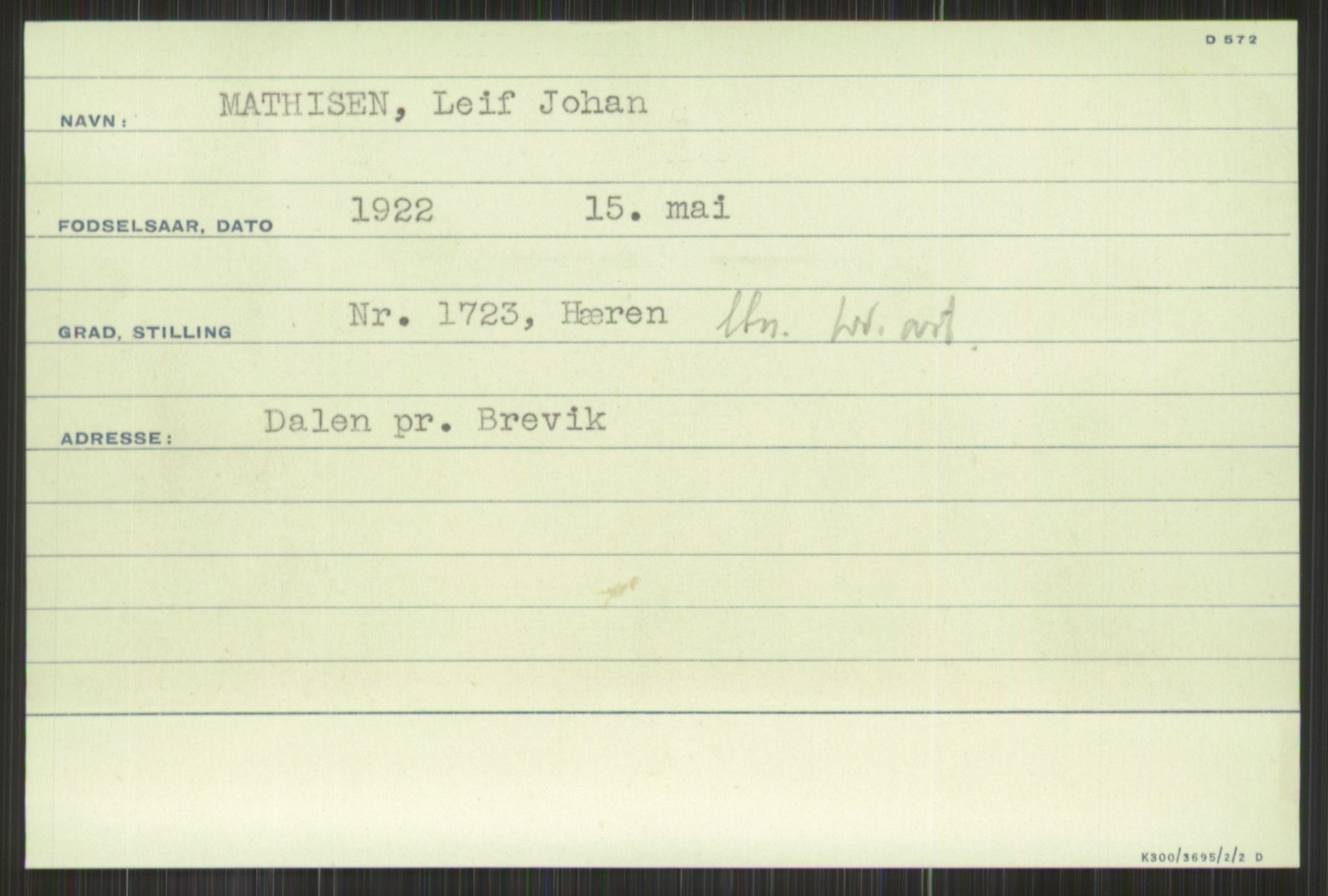 Forsvaret, Krigsdekorasjonskanselliet, AV/RA-RAFA-5156/G/Gd/L0001: Diverse registre, 1944-1956, p. 243