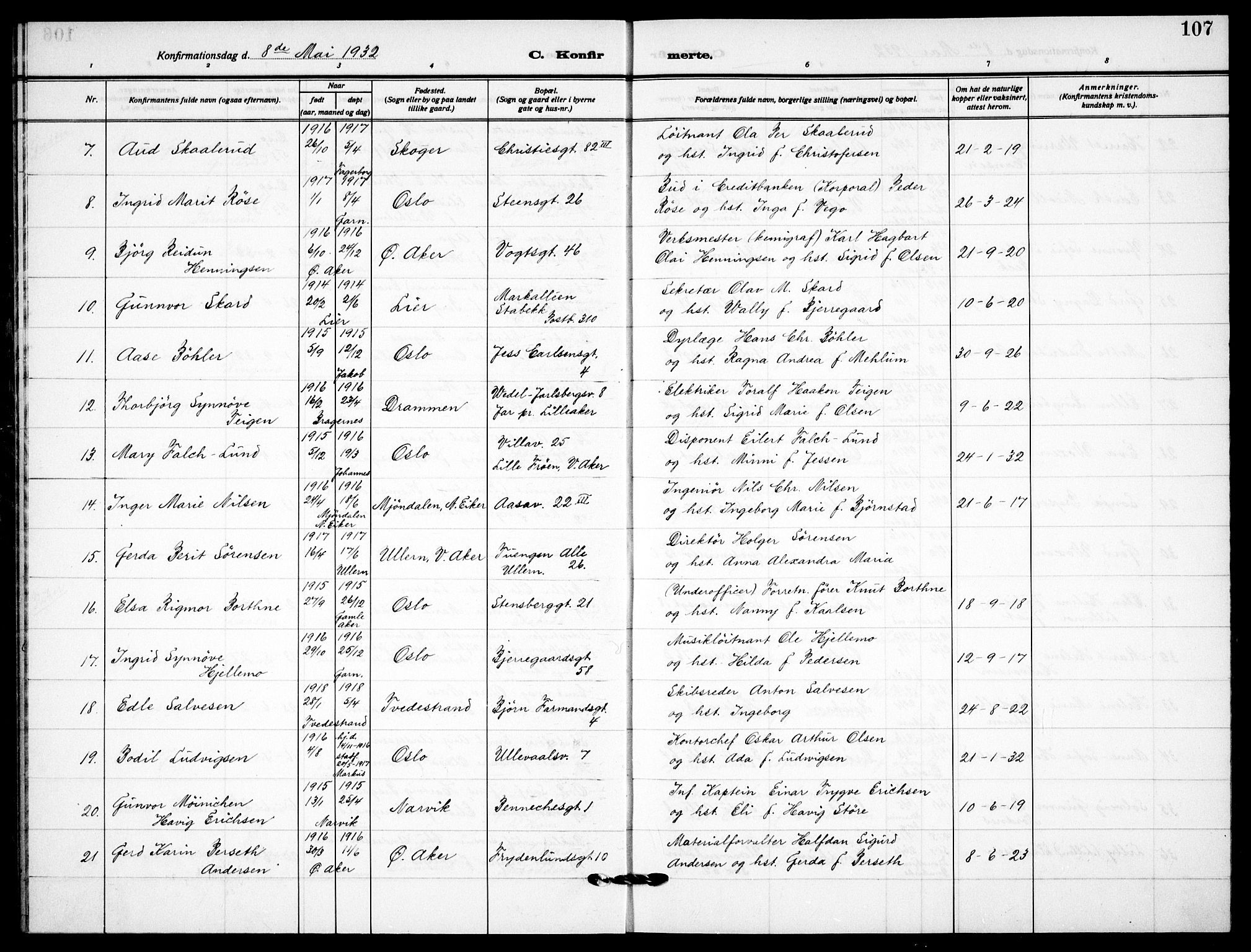 Garnisonsmenigheten Kirkebøker, AV/SAO-A-10846/F/Fa/L0017: Parish register (official) no. 17, 1926-1937, p. 107