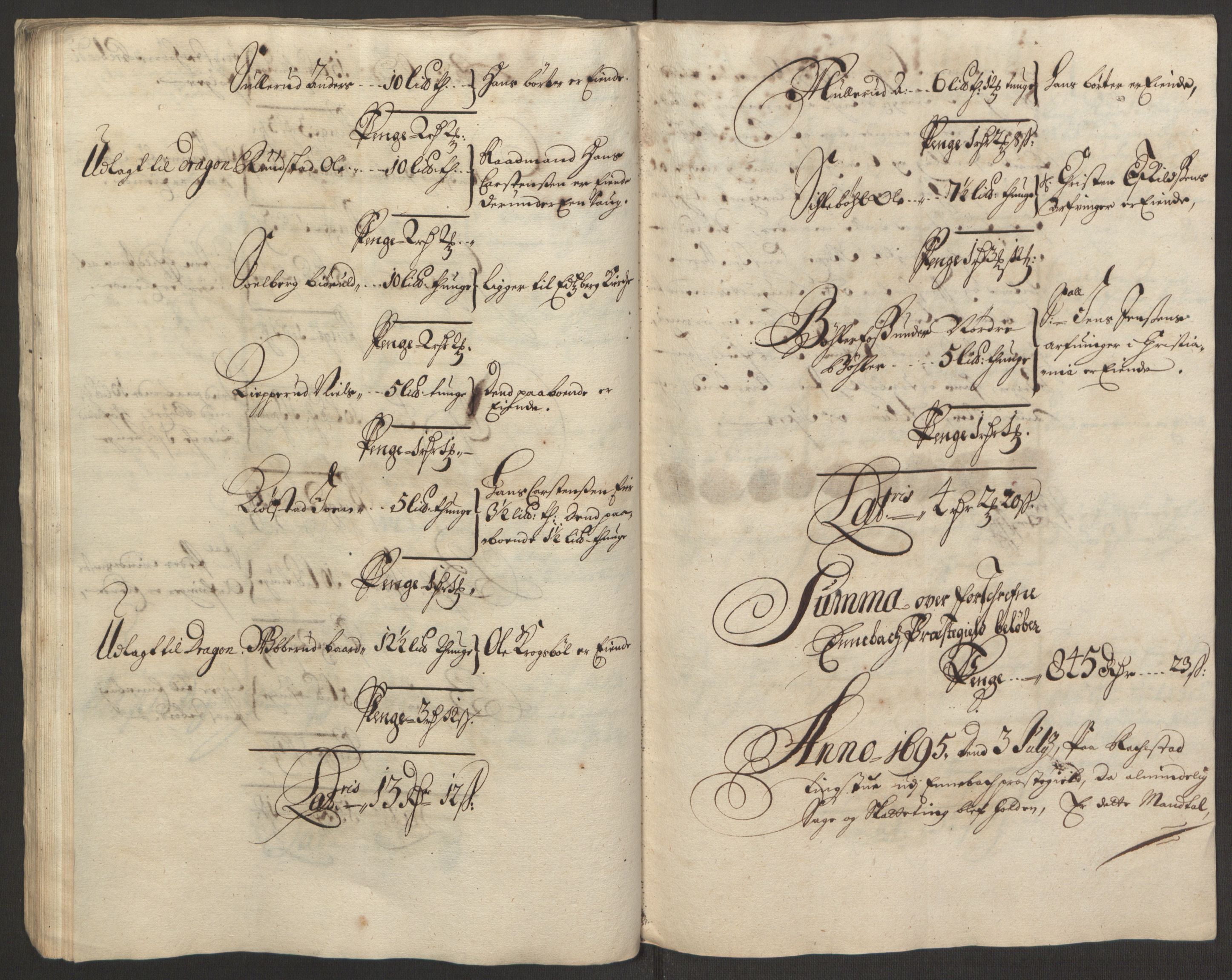 Rentekammeret inntil 1814, Reviderte regnskaper, Fogderegnskap, AV/RA-EA-4092/R11/L0579: Fogderegnskap Nedre Romerike, 1694-1695, p. 329