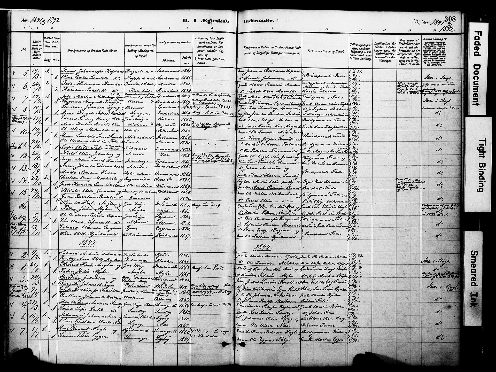 Ministerialprotokoller, klokkerbøker og fødselsregistre - Nord-Trøndelag, SAT/A-1458/723/L0244: Parish register (official) no. 723A13, 1881-1899, p. 308