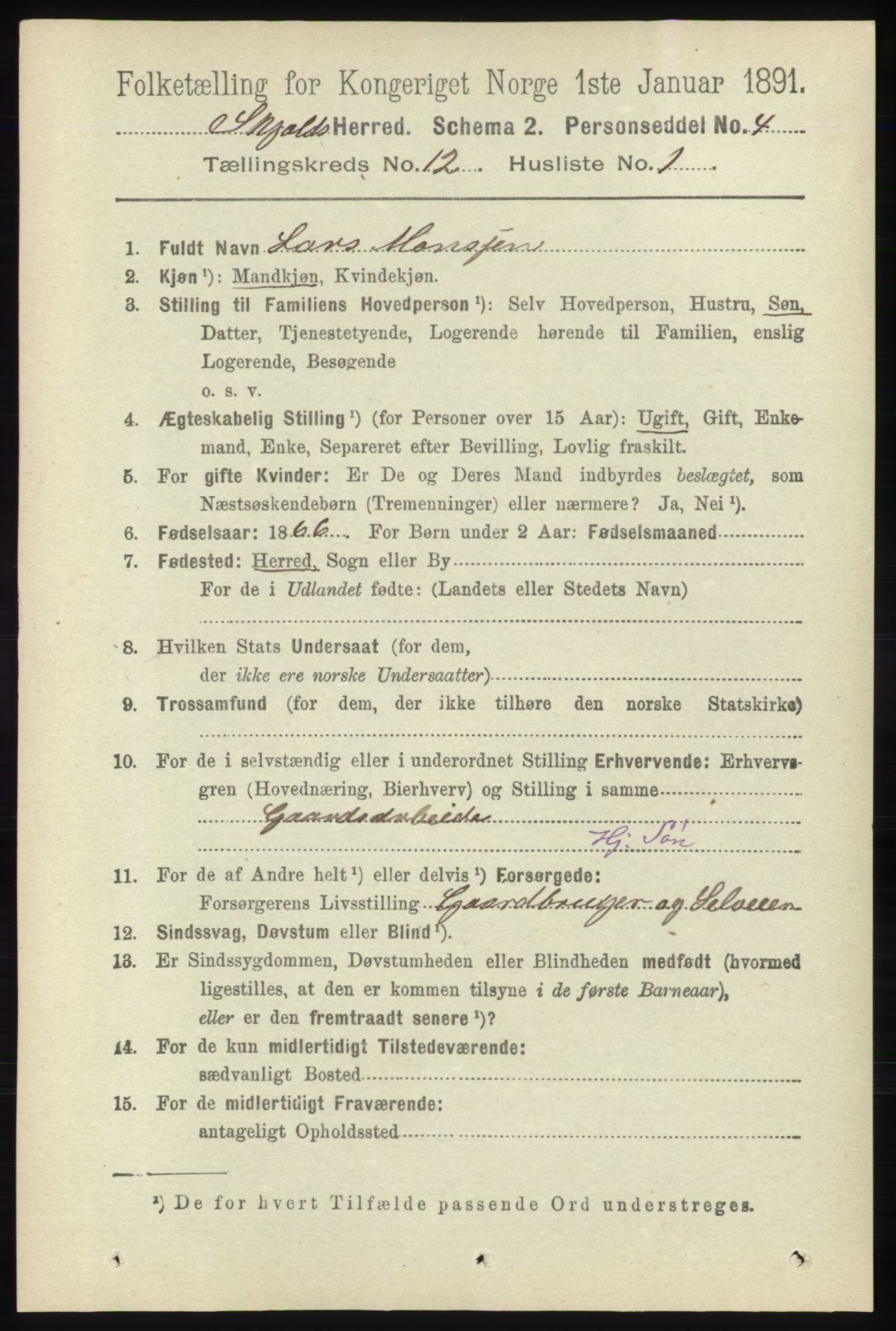 RA, 1891 census for 1154 Skjold, 1891, p. 2254