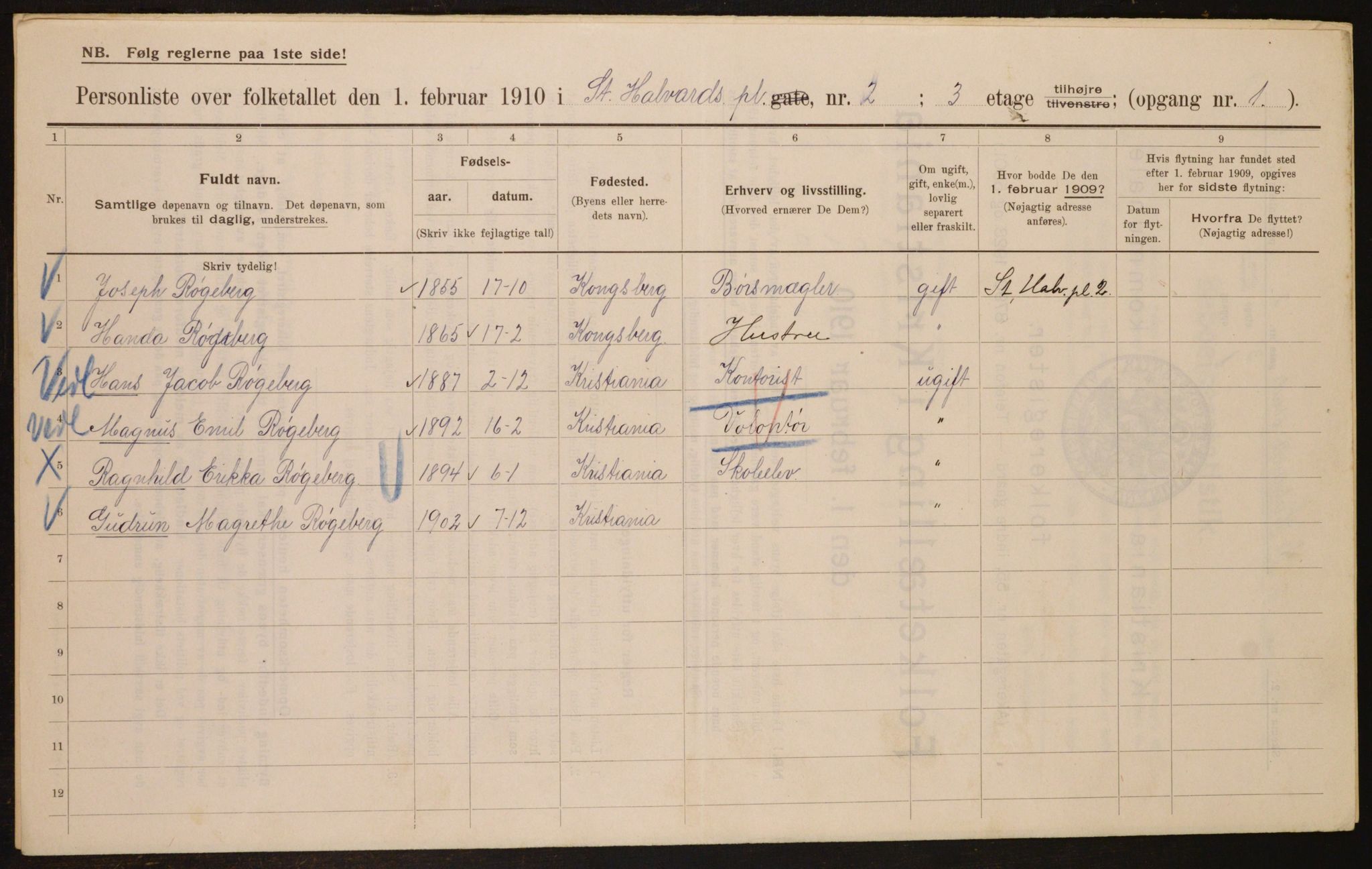 OBA, Municipal Census 1910 for Kristiania, 1910, p. 84064