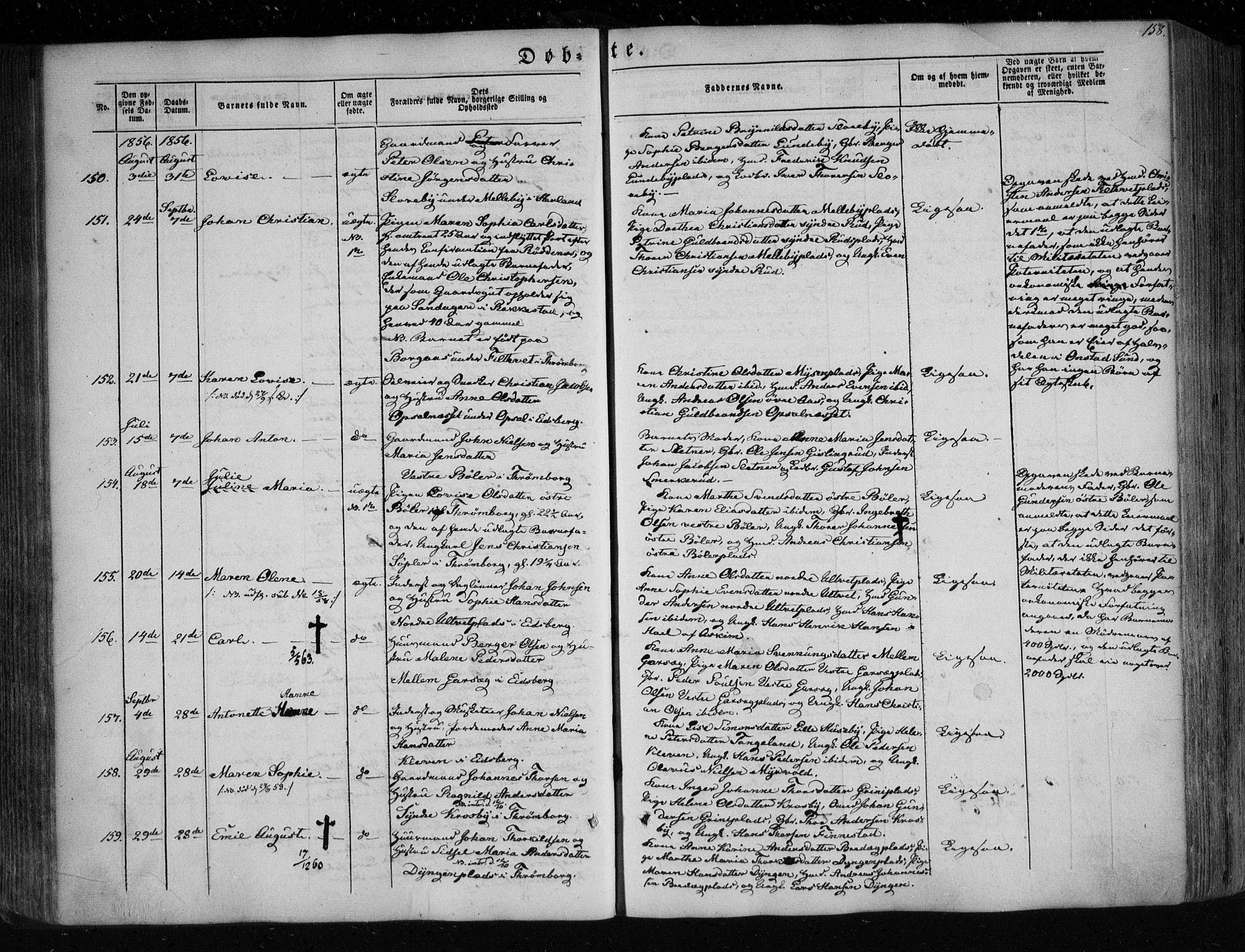 Eidsberg prestekontor Kirkebøker, AV/SAO-A-10905/F/Fa/L0009: Parish register (official) no. I 9, 1849-1856, p. 158