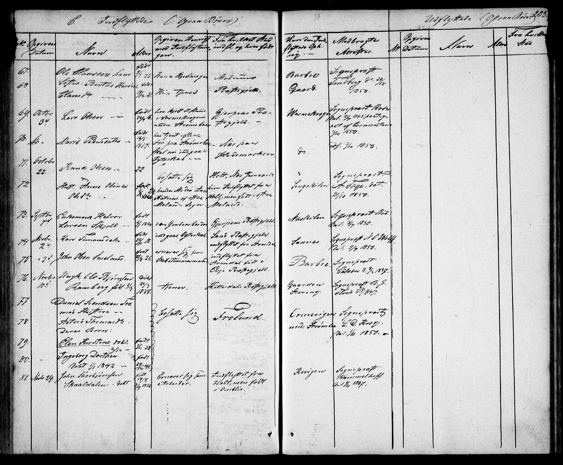 Tromøy sokneprestkontor, AV/SAK-1111-0041/F/Fb/L0001: Parish register (copy) no. B 1, 1843-1850, p. 203