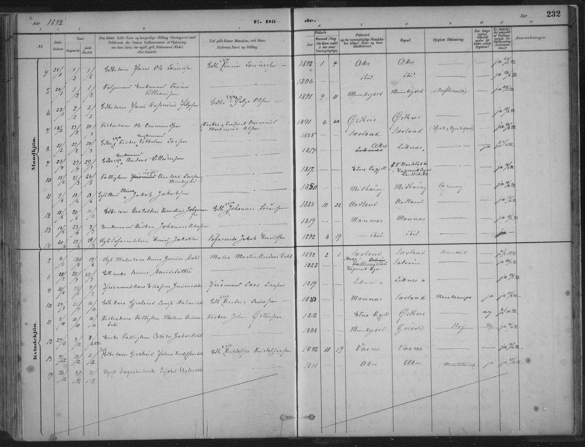 Kopervik sokneprestkontor, AV/SAST-A-101850/H/Ha/Haa/L0004: Parish register (official) no. A 4, 1882-1905, p. 232