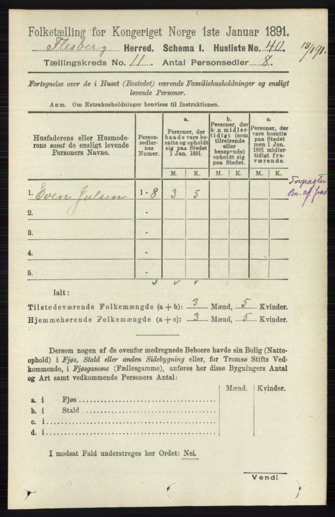 RA, 1891 census for 0631 Flesberg, 1891, p. 1758