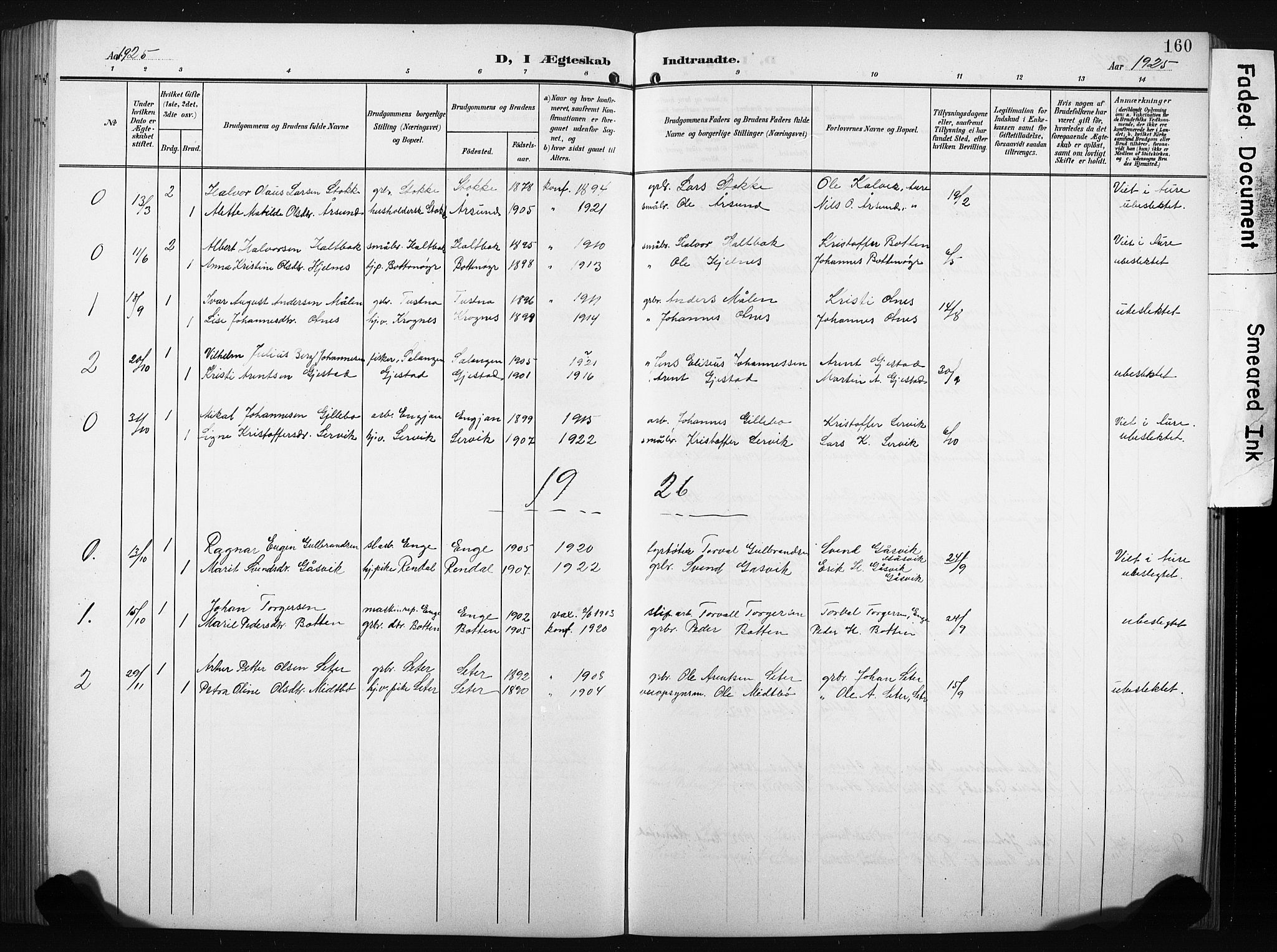 Ministerialprotokoller, klokkerbøker og fødselsregistre - Møre og Romsdal, AV/SAT-A-1454/580/L0927: Parish register (copy) no. 580C02, 1904-1932, p. 160