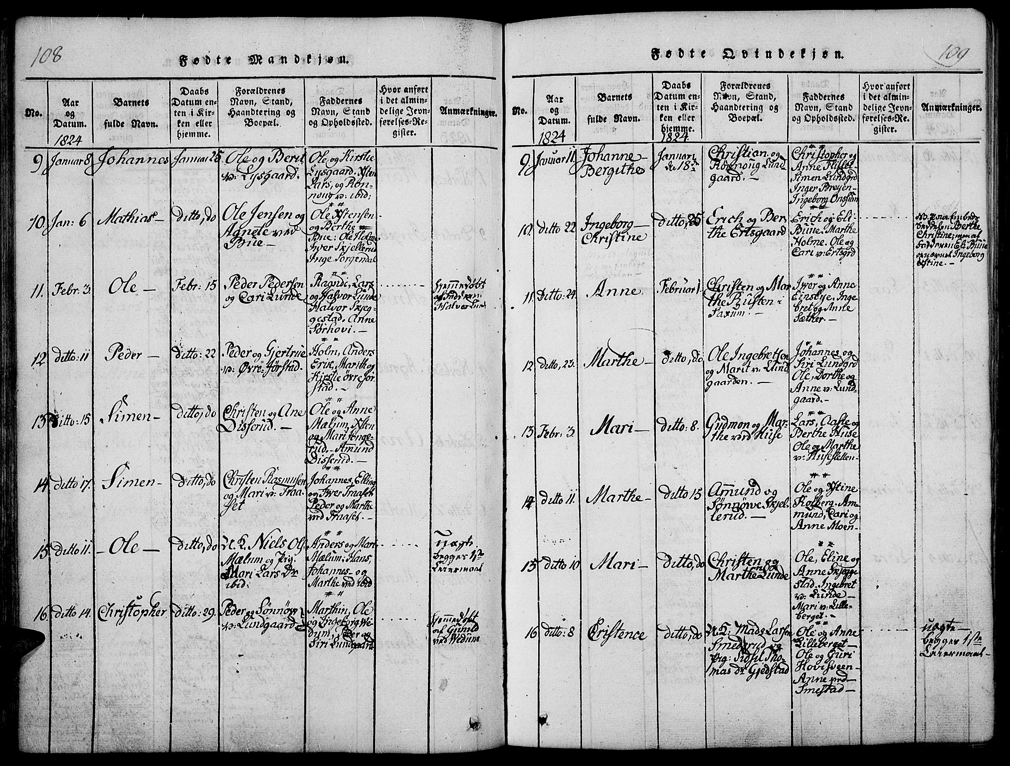 Fåberg prestekontor, SAH/PREST-086/H/Ha/Haa/L0003: Parish register (official) no. 3, 1818-1833, p. 108-109