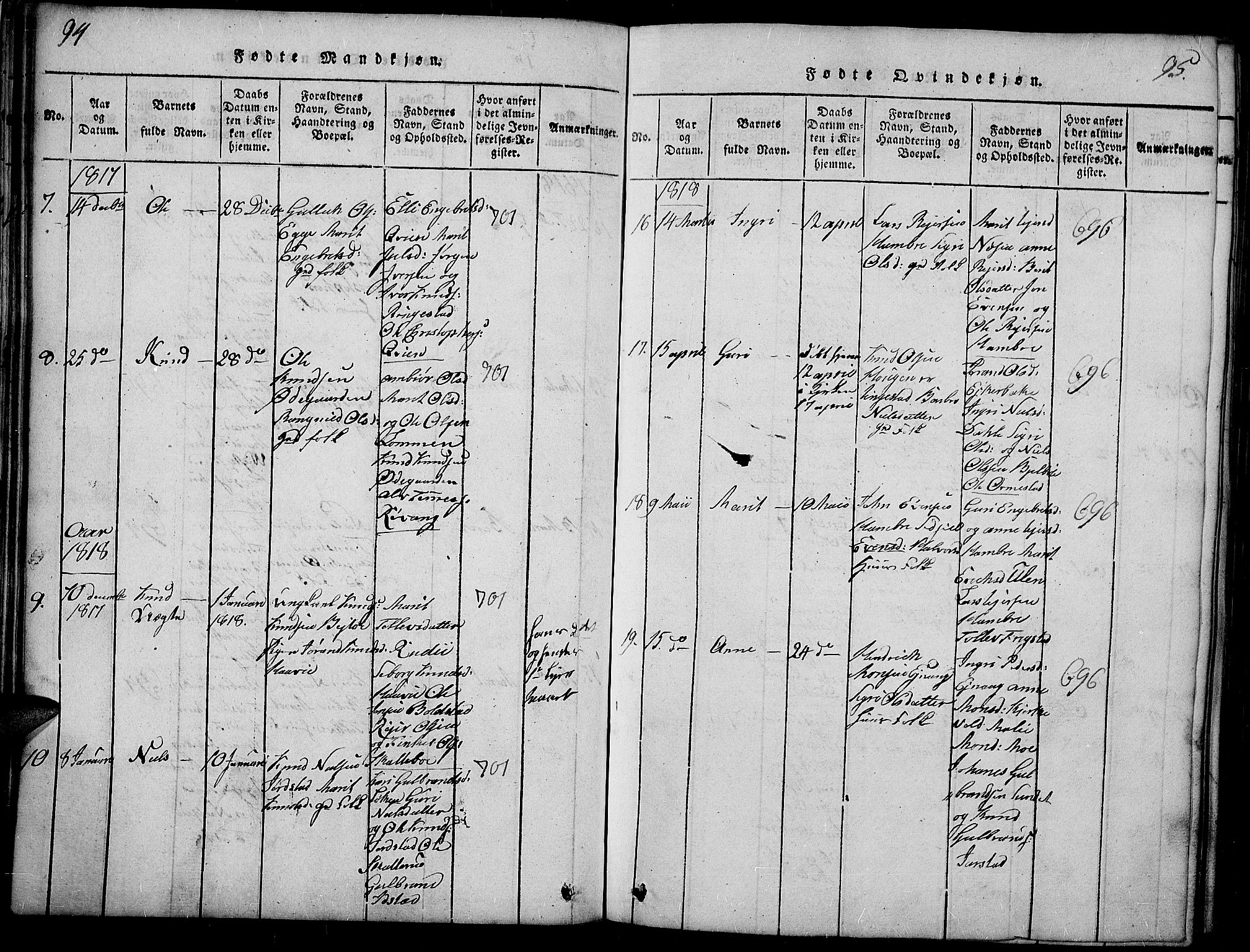 Slidre prestekontor, SAH/PREST-134/H/Ha/Haa/L0002: Parish register (official) no. 2, 1814-1830, p. 94-95