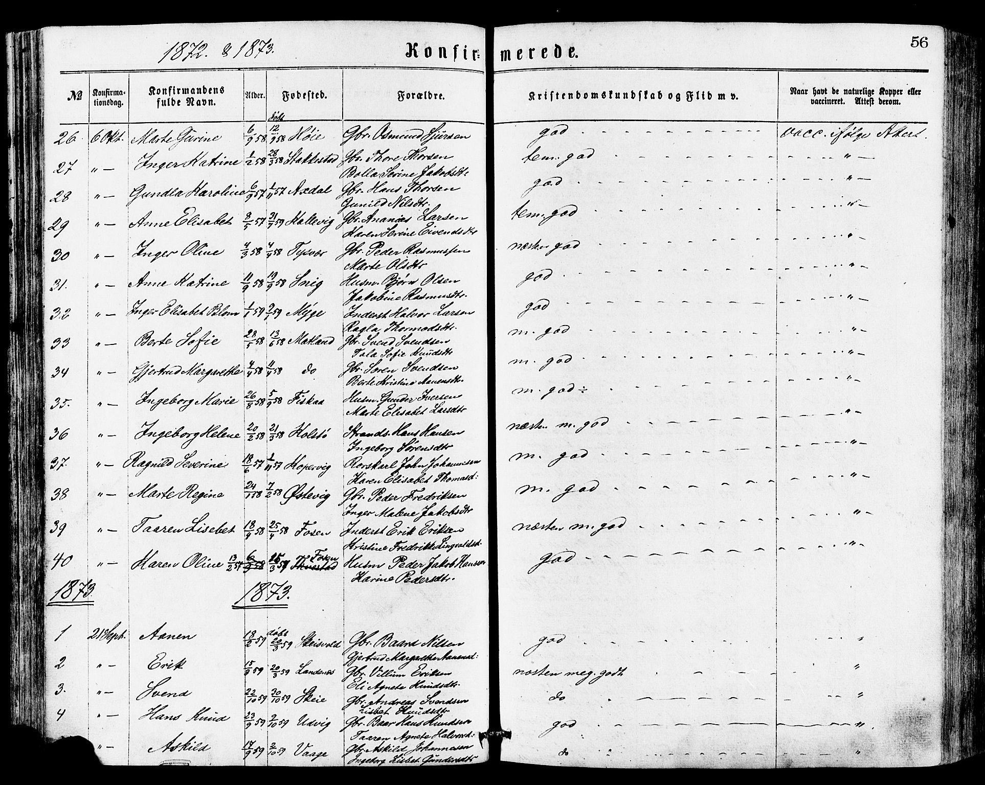 Avaldsnes sokneprestkontor, SAST/A -101851/H/Ha/Haa/L0012: Parish register (official) no. A 12, 1865-1880, p. 56