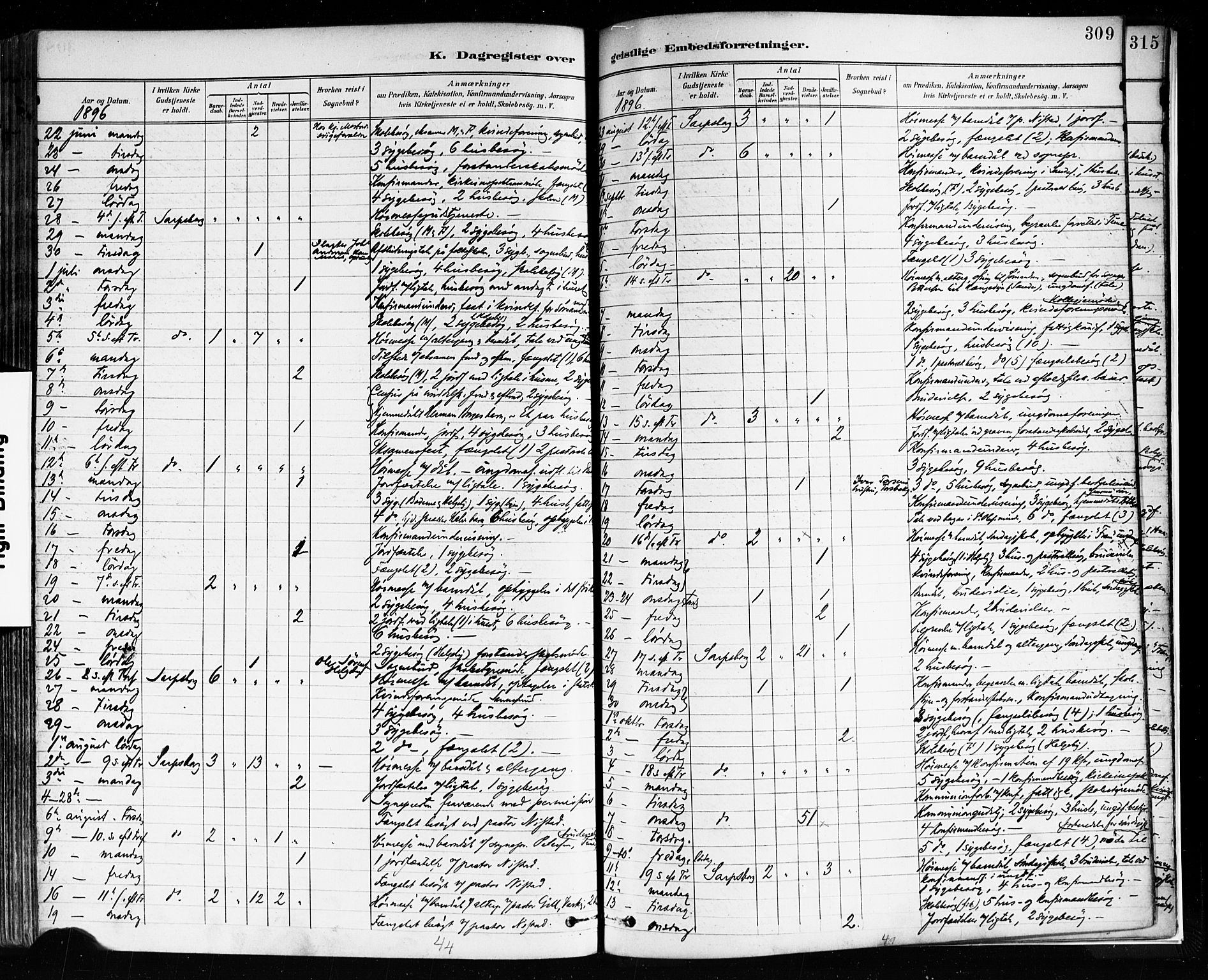 Sarpsborg prestekontor Kirkebøker, AV/SAO-A-2006/F/Fa/L0004: Parish register (official) no. 4, 1892-1899, p. 309