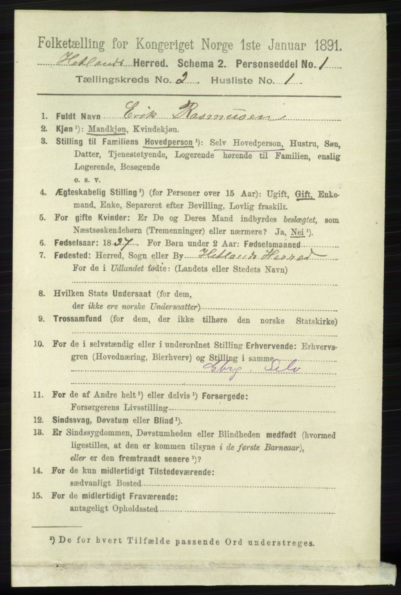 RA, 1891 census for 1126 Hetland, 1891, p. 471